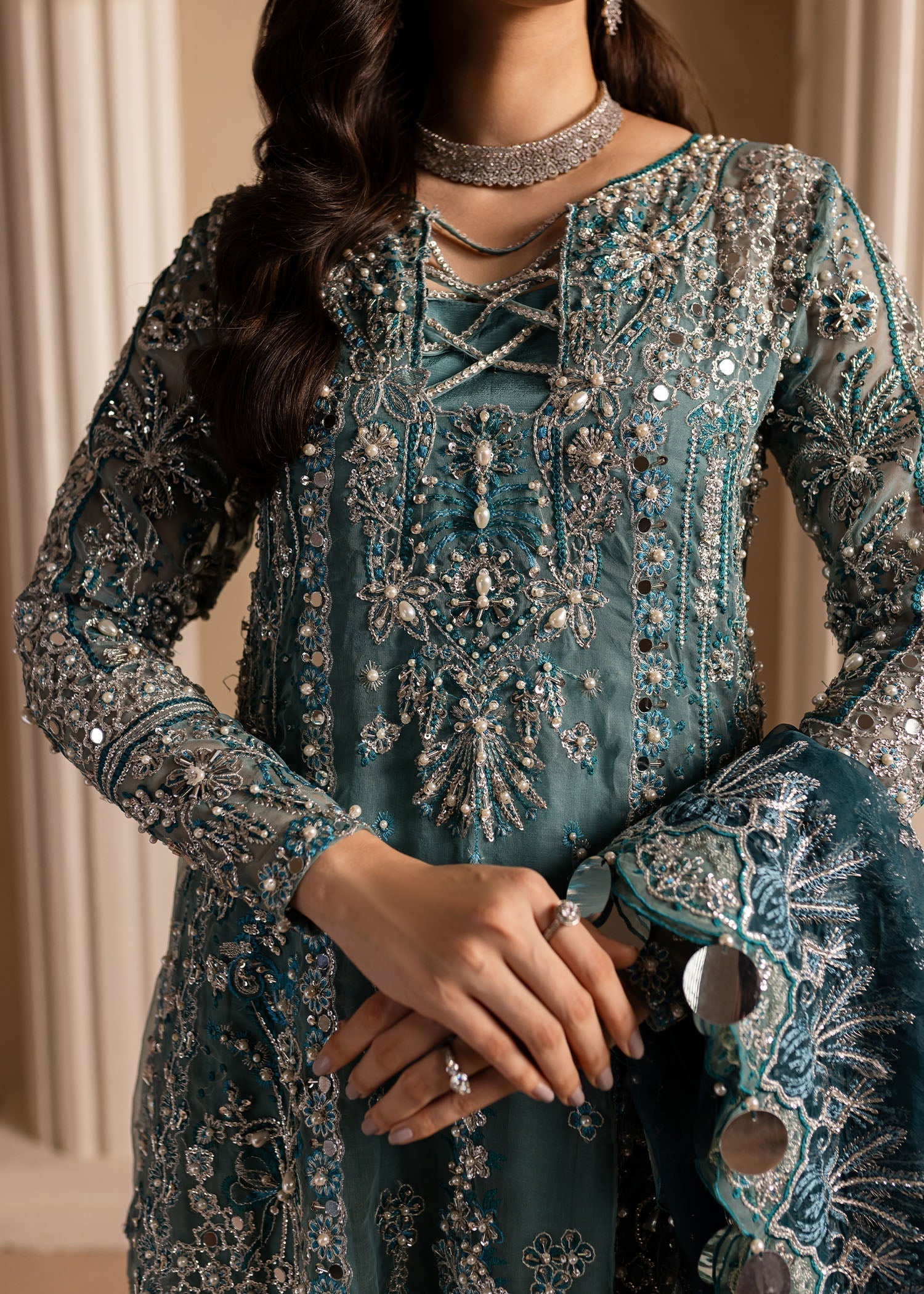 Lamhay by Maria Osama Khan Embroidered Organza 3Pc Suit - Sumbul - House Of Hania