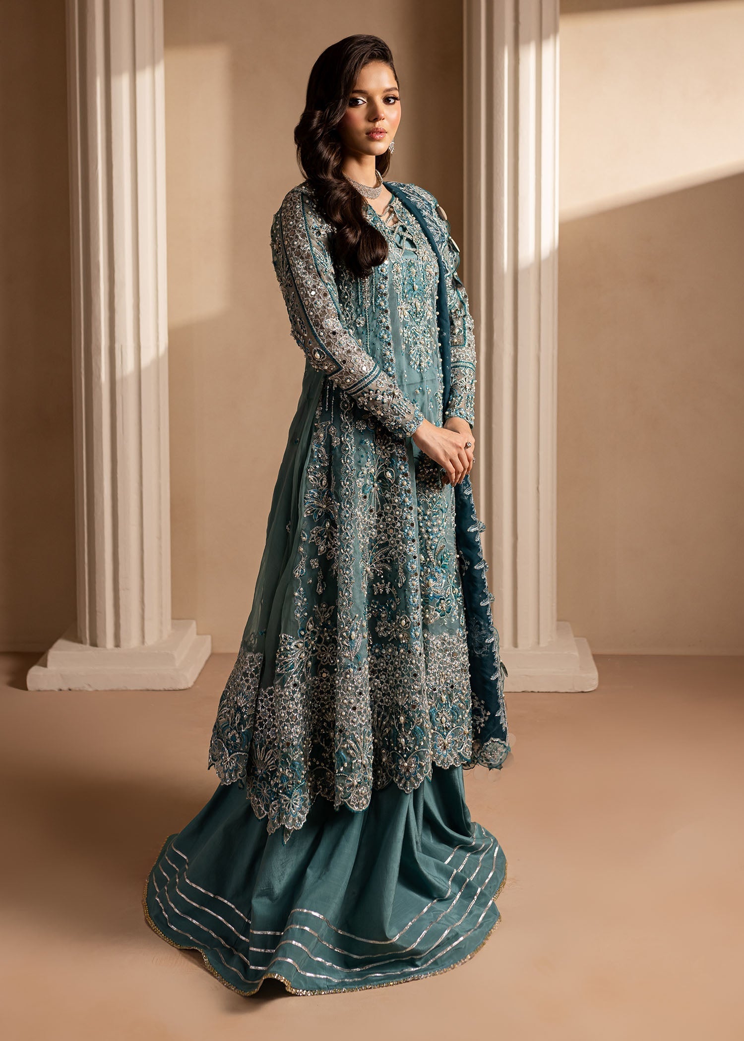 Lamhay by Maria Osama Khan Embroidered Organza 3Pc Suit - Sumbul - House Of Hania