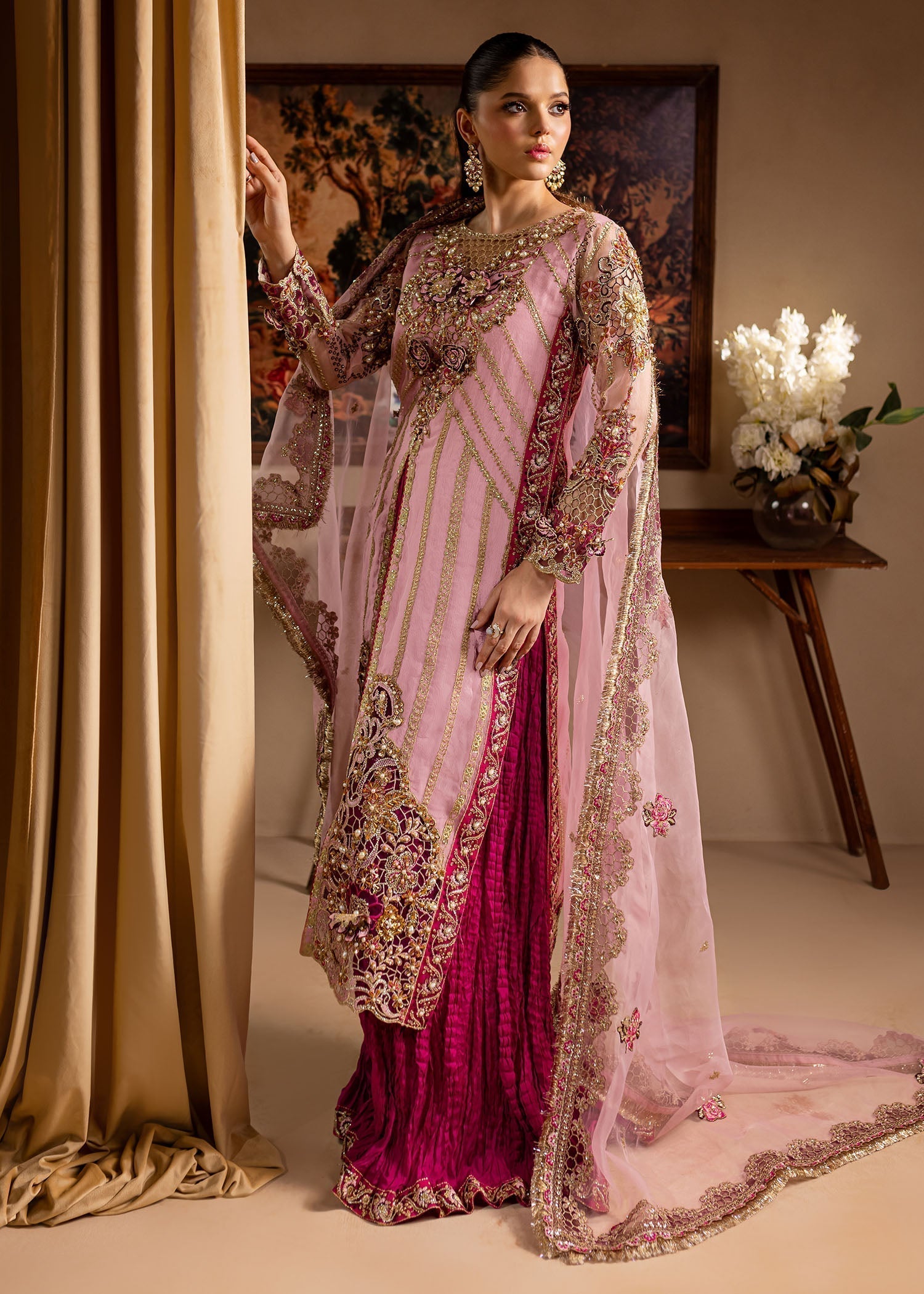 Lamhay by Maria Osama Khan Embroidered Organza 3Pc Suit - Zarmina - House Of Hania