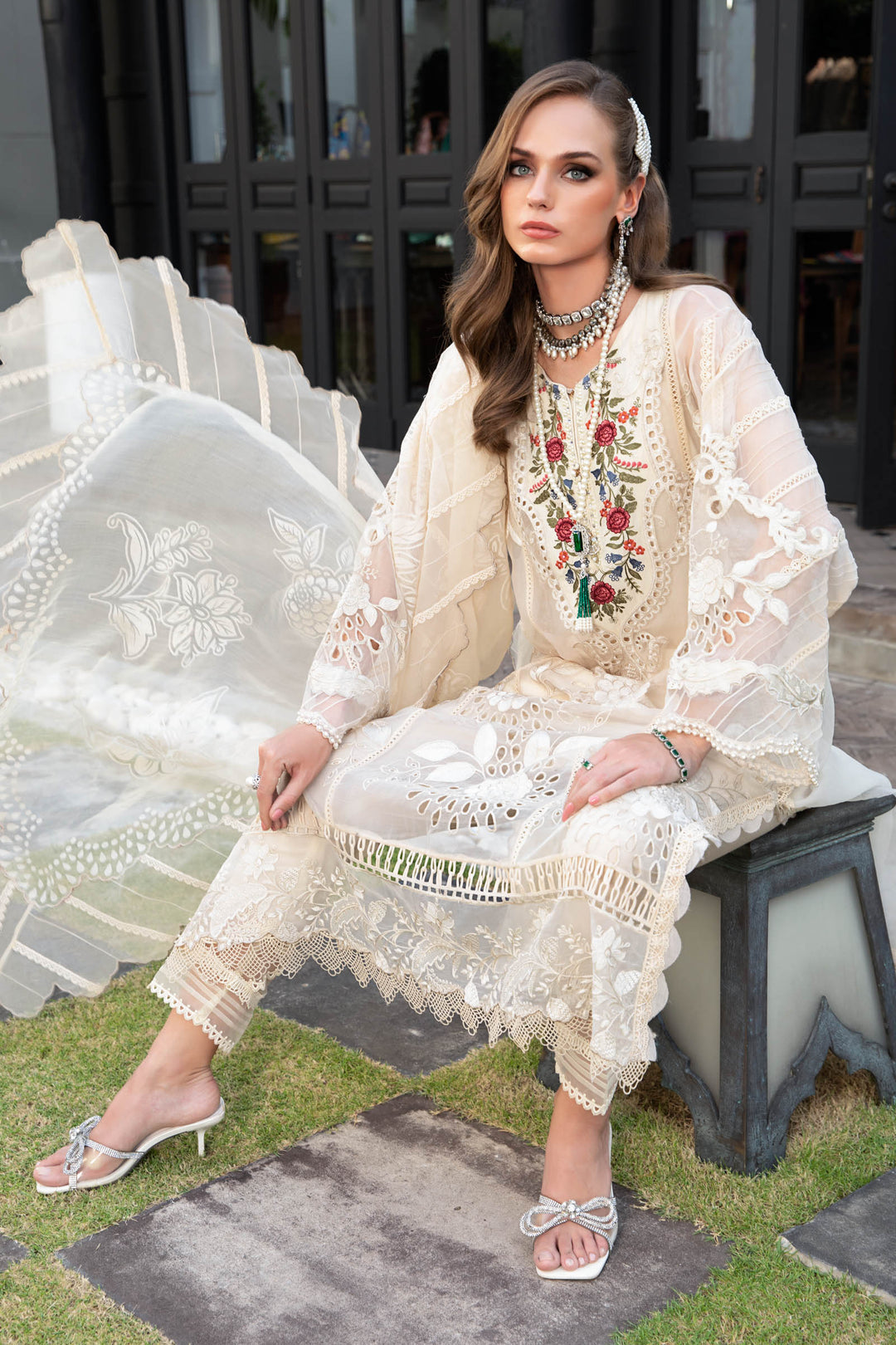 MARIA B EID COLLECTION UNSTITCHED EL-23-01-Cream - House Of Hania