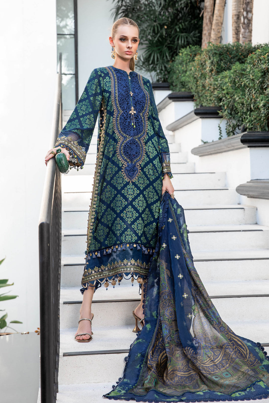 MARIA B EID COLLECTION UNSTITCHED EL-23-08-Blue - House Of Hania