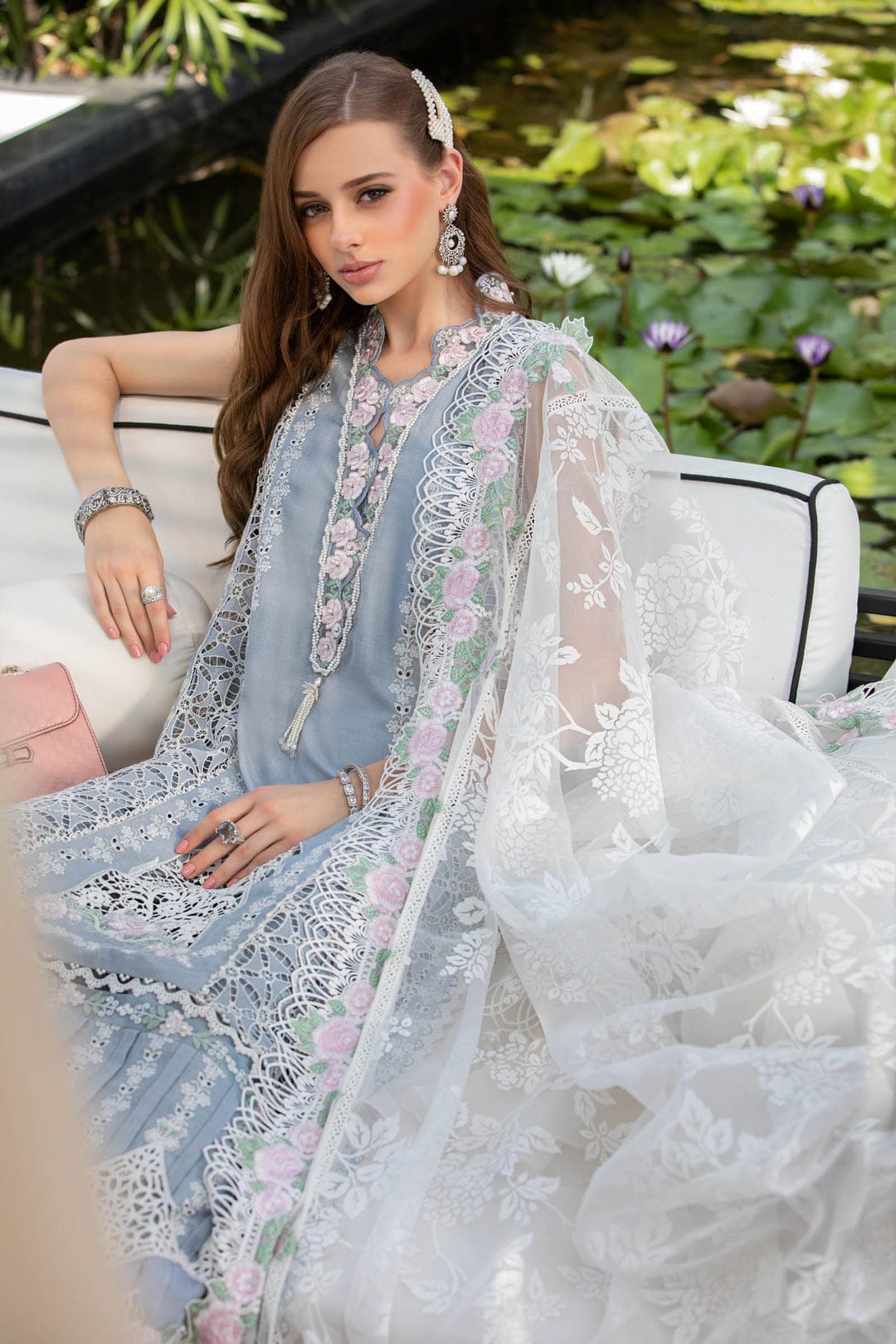 MARIA B EID LAWN COLLECTION EL-23-10-Ice Blue - House Of Hania