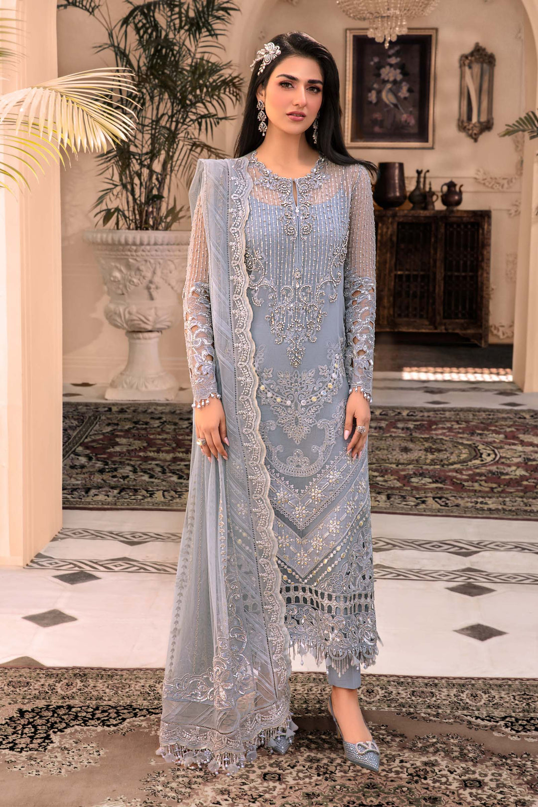 MARIA B Ice Blue BD-2603C MBROIDERED - House Of Hania