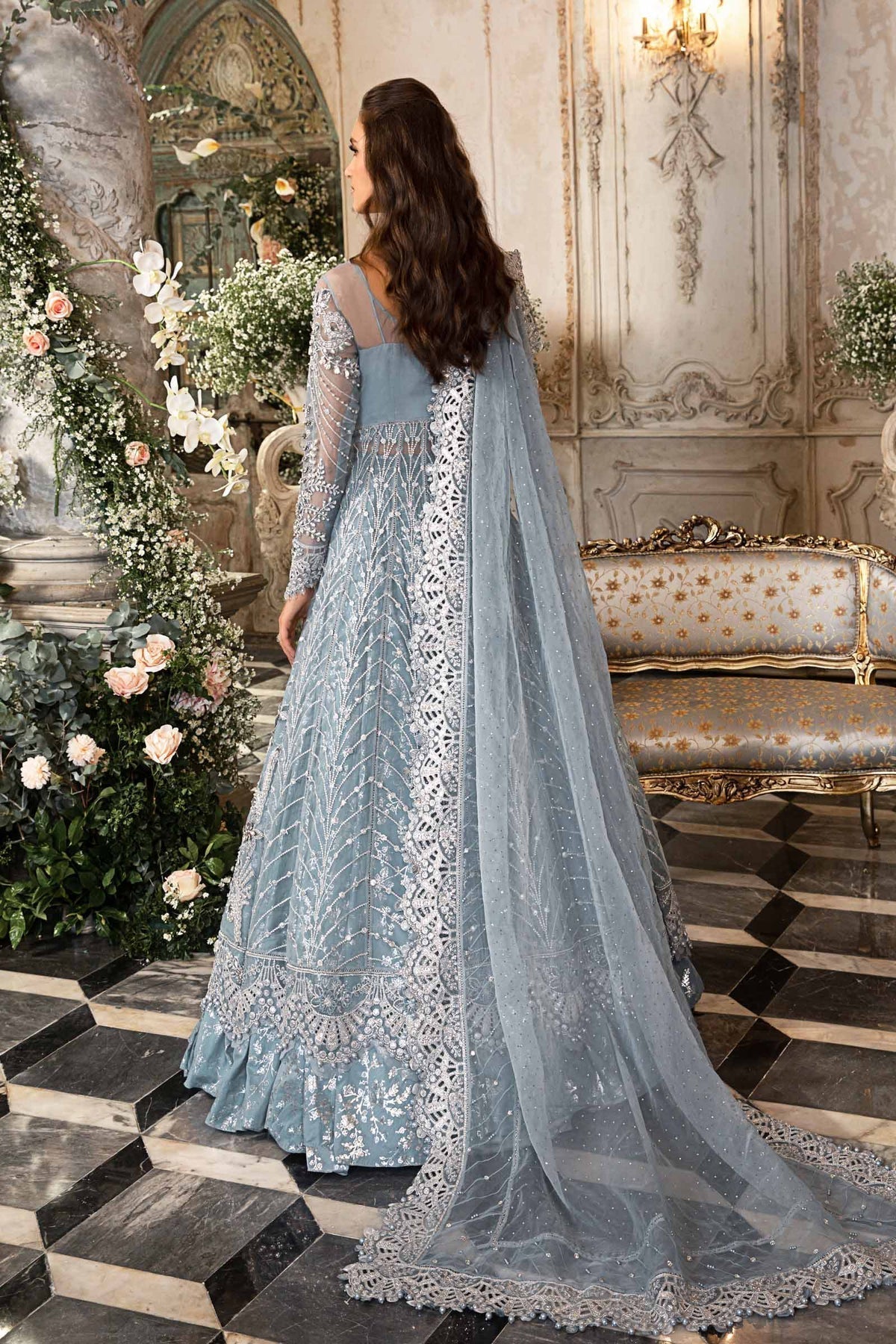 MARIA B-MBROIDERED | Ice Blue BD-2702 - House Of Hania
