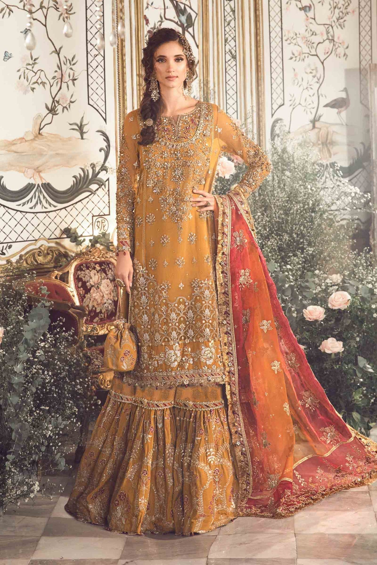 MARIA B-MBROIDERED | Mustard BD-2707 - House Of Hania