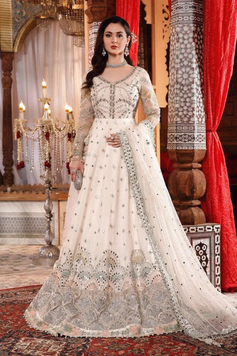 MARIA.B-MBROIDERED - Pearl White and Peachy Silver (BD-2502) - House Of Hania