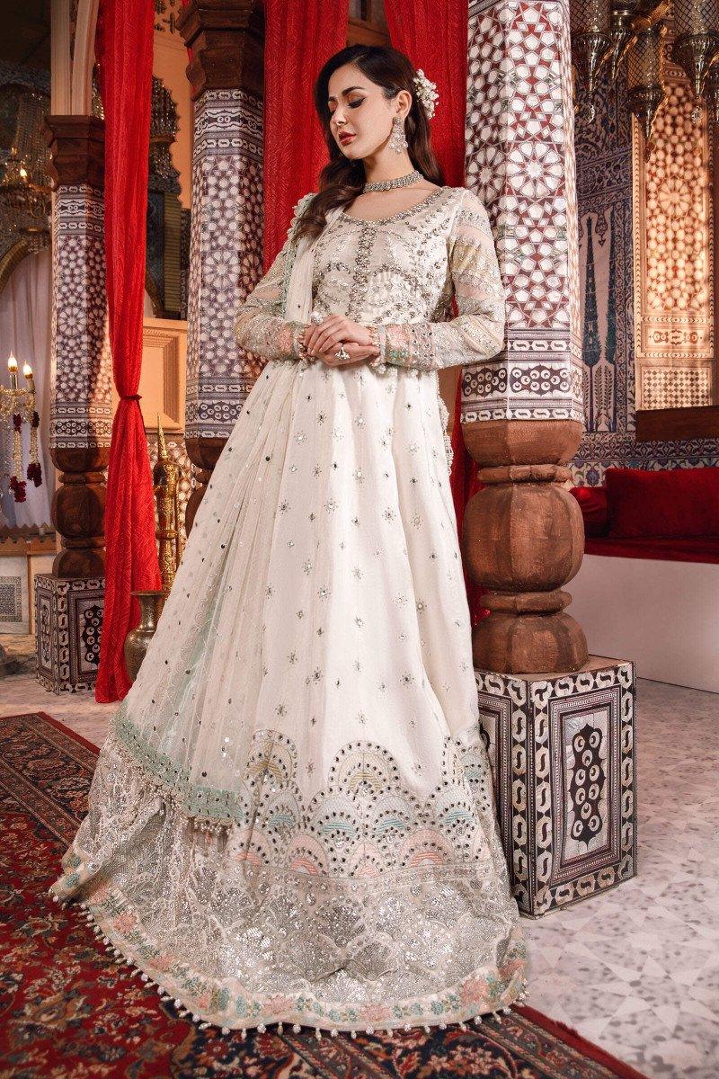 MARIA.B-MBROIDERED - Pearl White and Peachy Silver (BD-2502) - House Of Hania