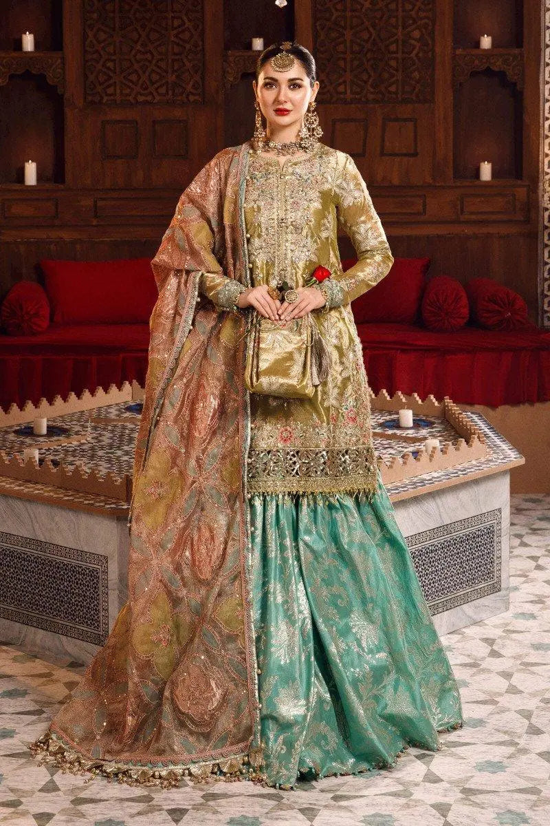 MARIA.B-MBROIDERED - Salmon and Leaf Green (BD-2503) - House Of Hania