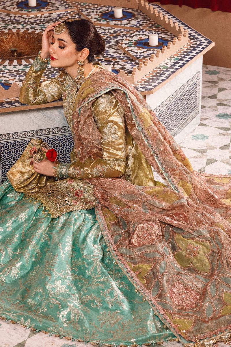 MARIA.B-MBROIDERED - Salmon and Leaf Green (BD-2503) - House Of Hania