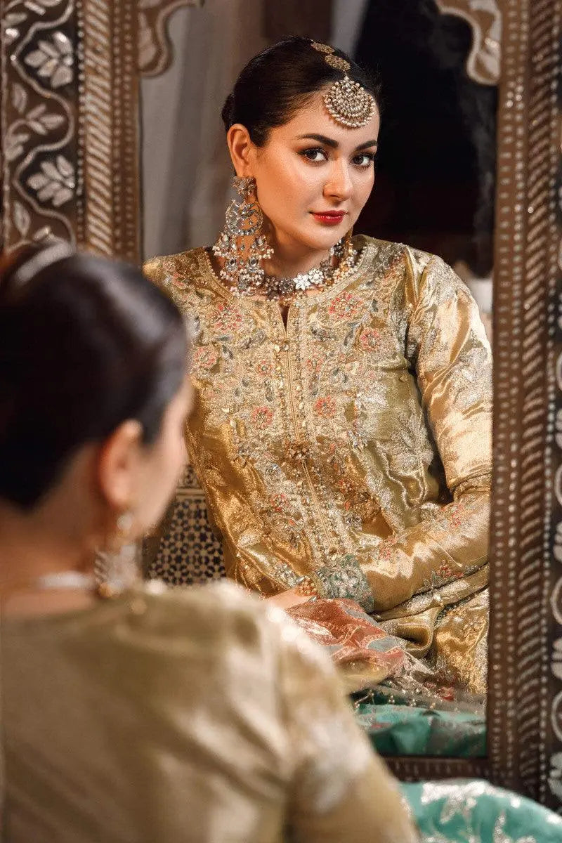 MARIA.B-MBROIDERED - Salmon and Leaf Green (BD-2503) - House Of Hania