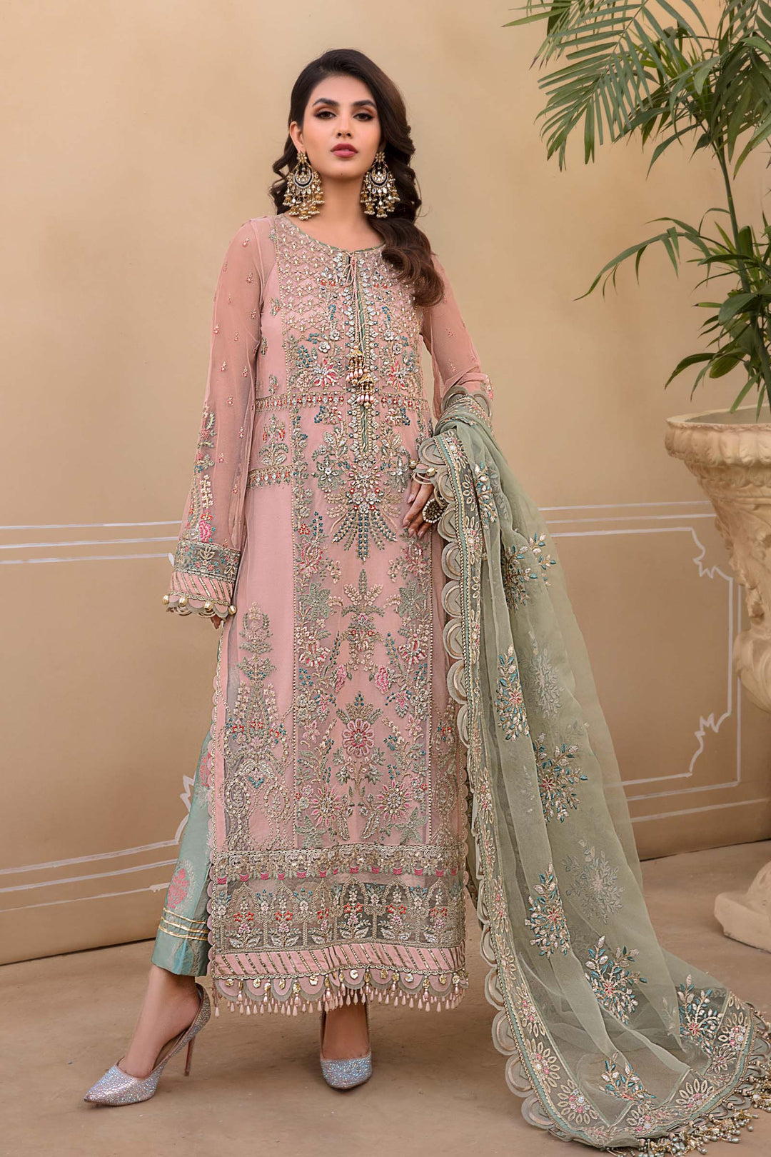 MARIA B Sea Green BD-2607 MBROIDERED - House Of Hania
