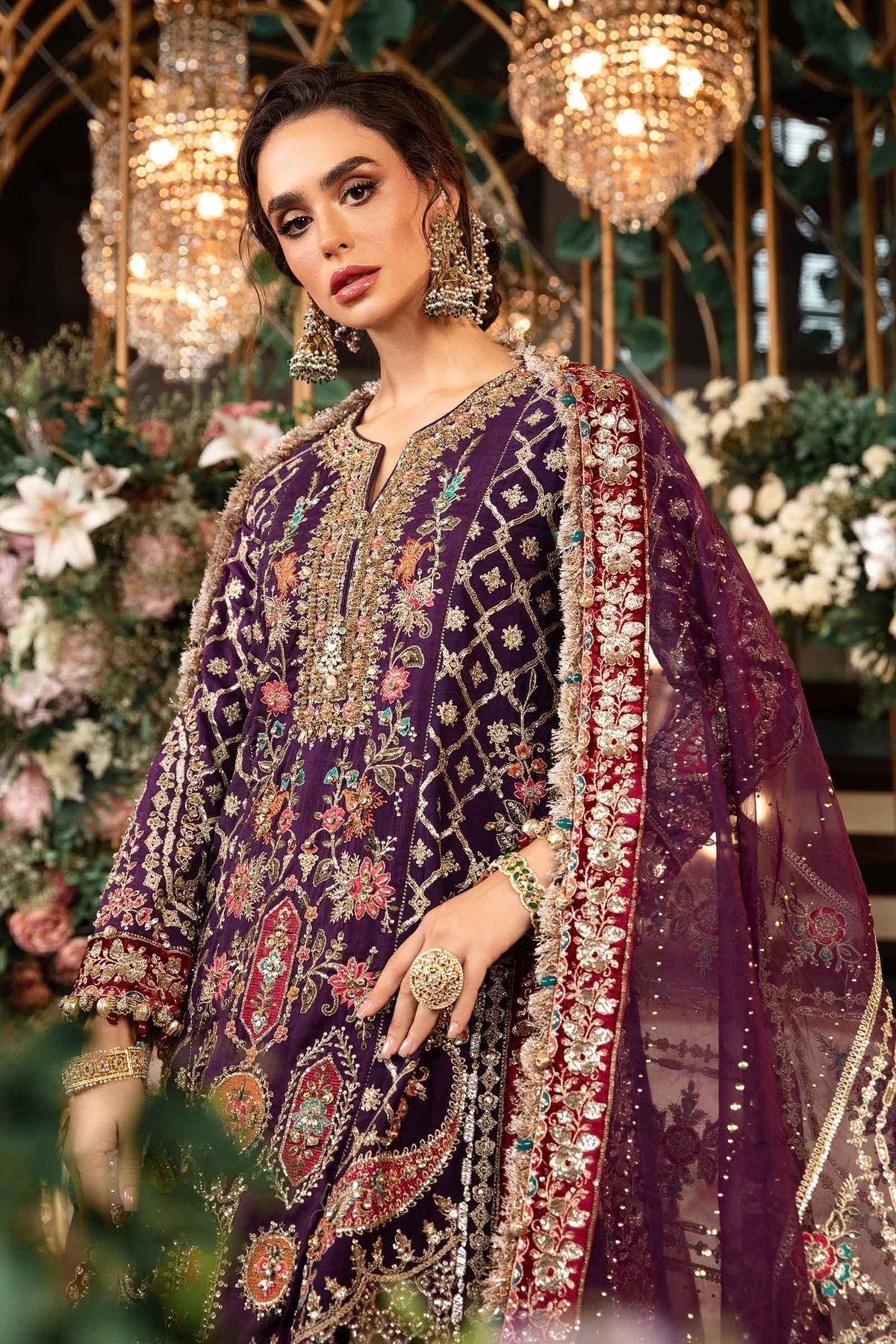 MARIA B__3 Piece Embroidered Raw Silk Suit | BD-2903 - House Of Hania