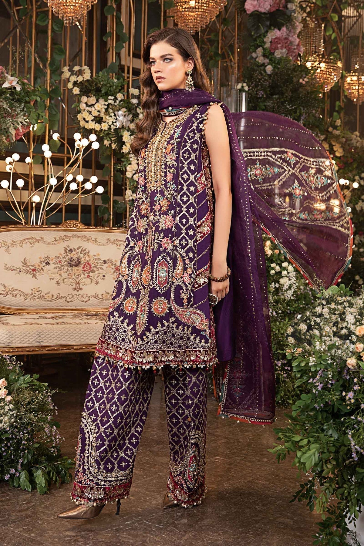 MARIA B__3 Piece Embroidered Raw Silk Suit | BD-2903 - House Of Hania