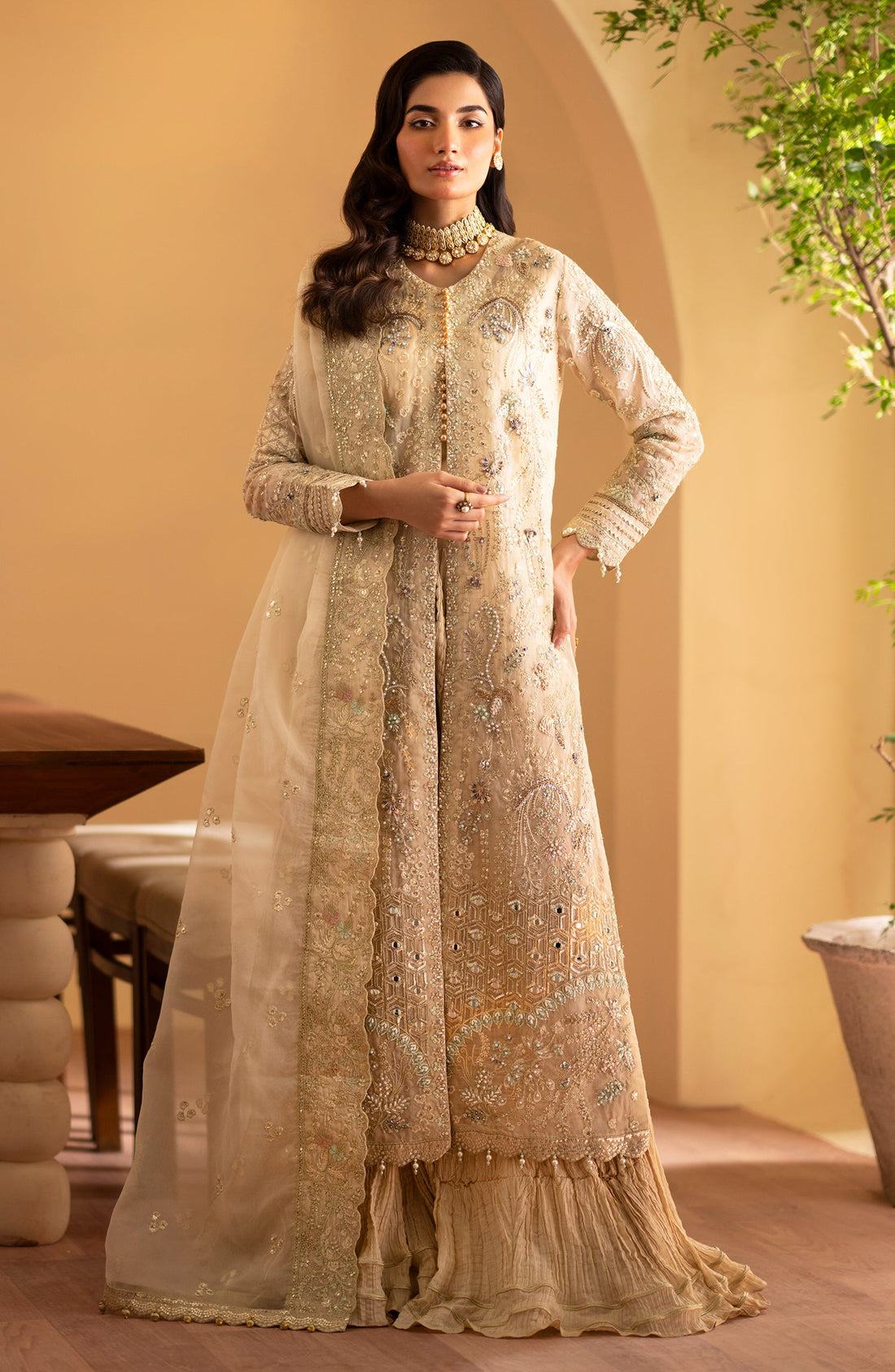 Emaan Adeel Zafia embroidered organza outfit — front view