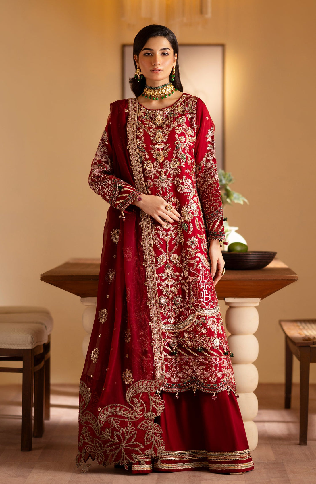 Emaan Adeel Nashwa embroidered chiffon outfit — front view