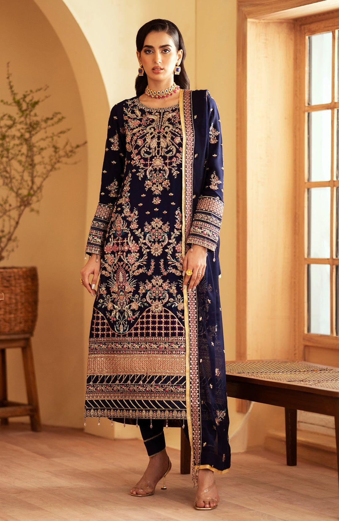 Emaan Adeel Nageena embroidered chiffon outfit — front view
