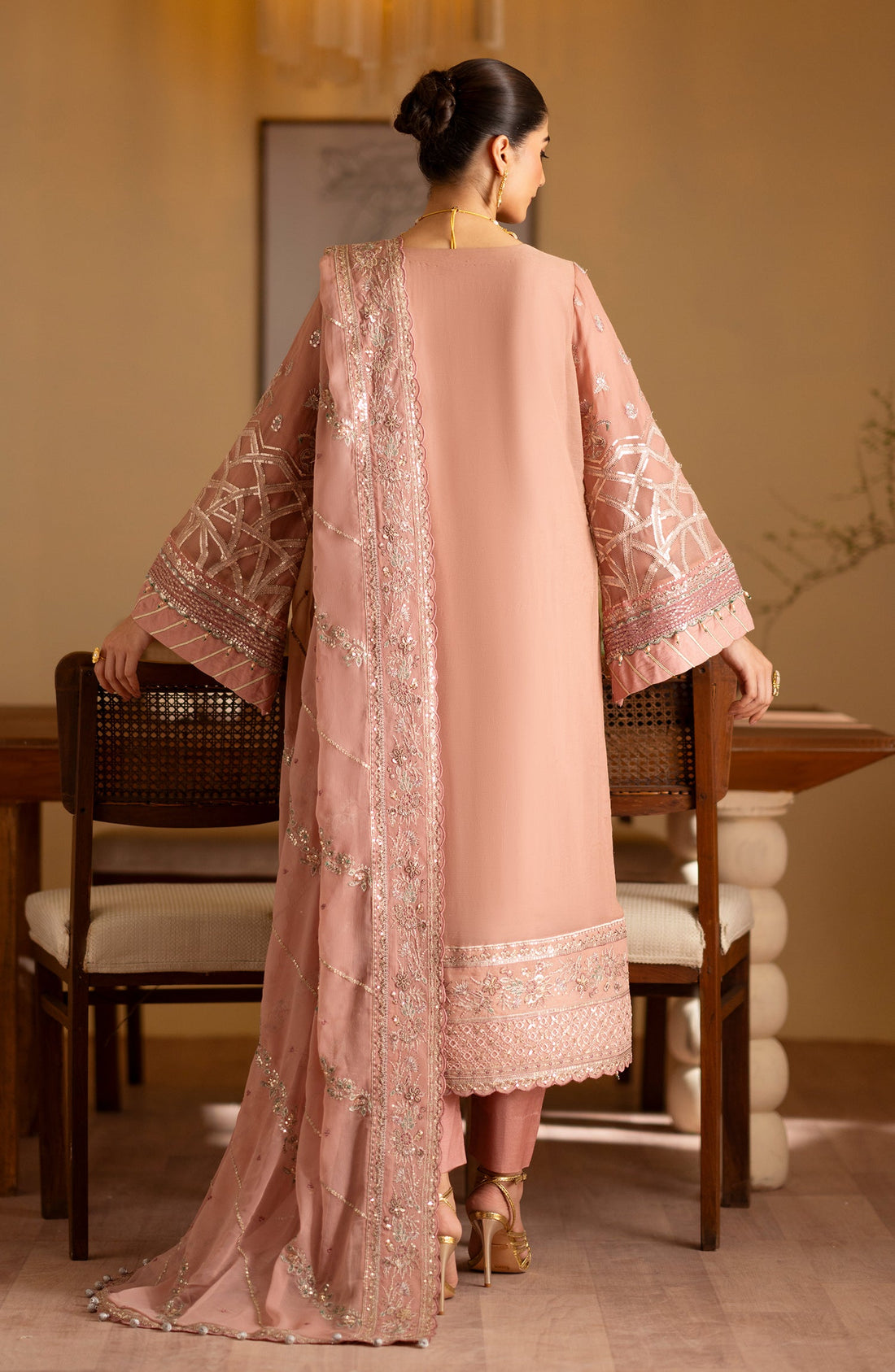 Emaan Adeel Saleha embroidered chiffon outfit — front view
