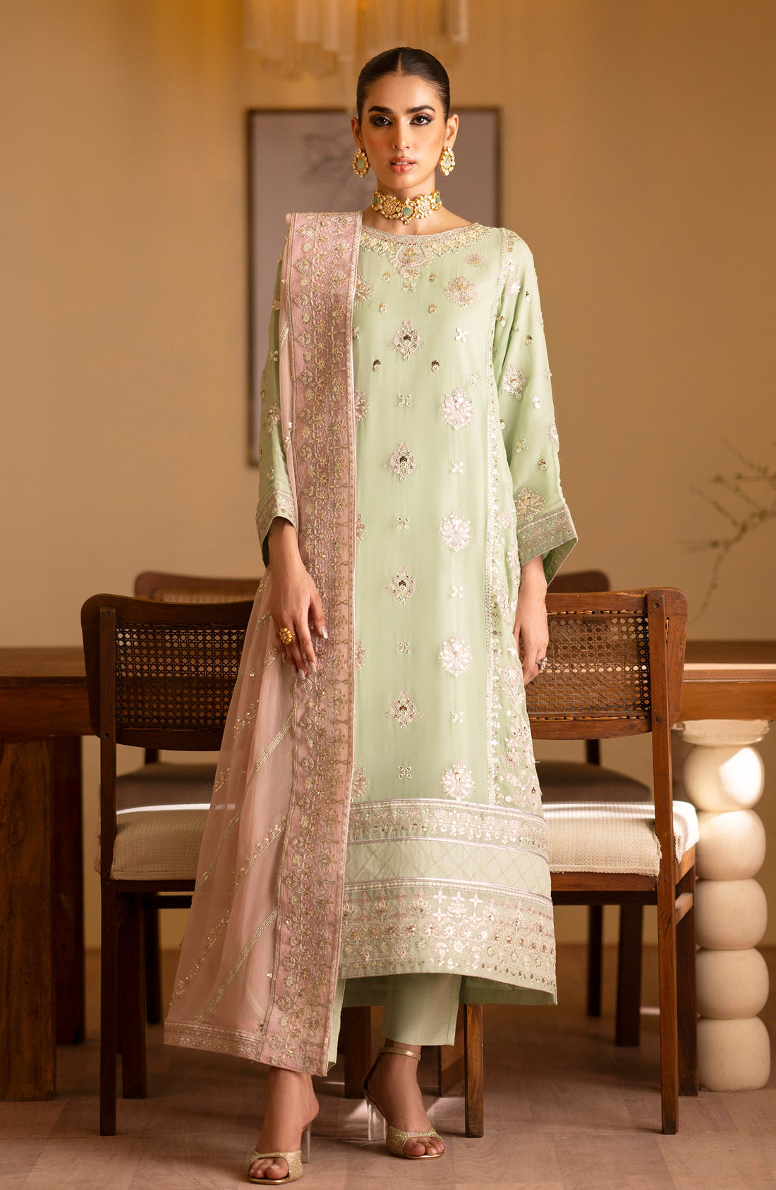 Emaan Adeel Najmeh embroidered outfit — front view