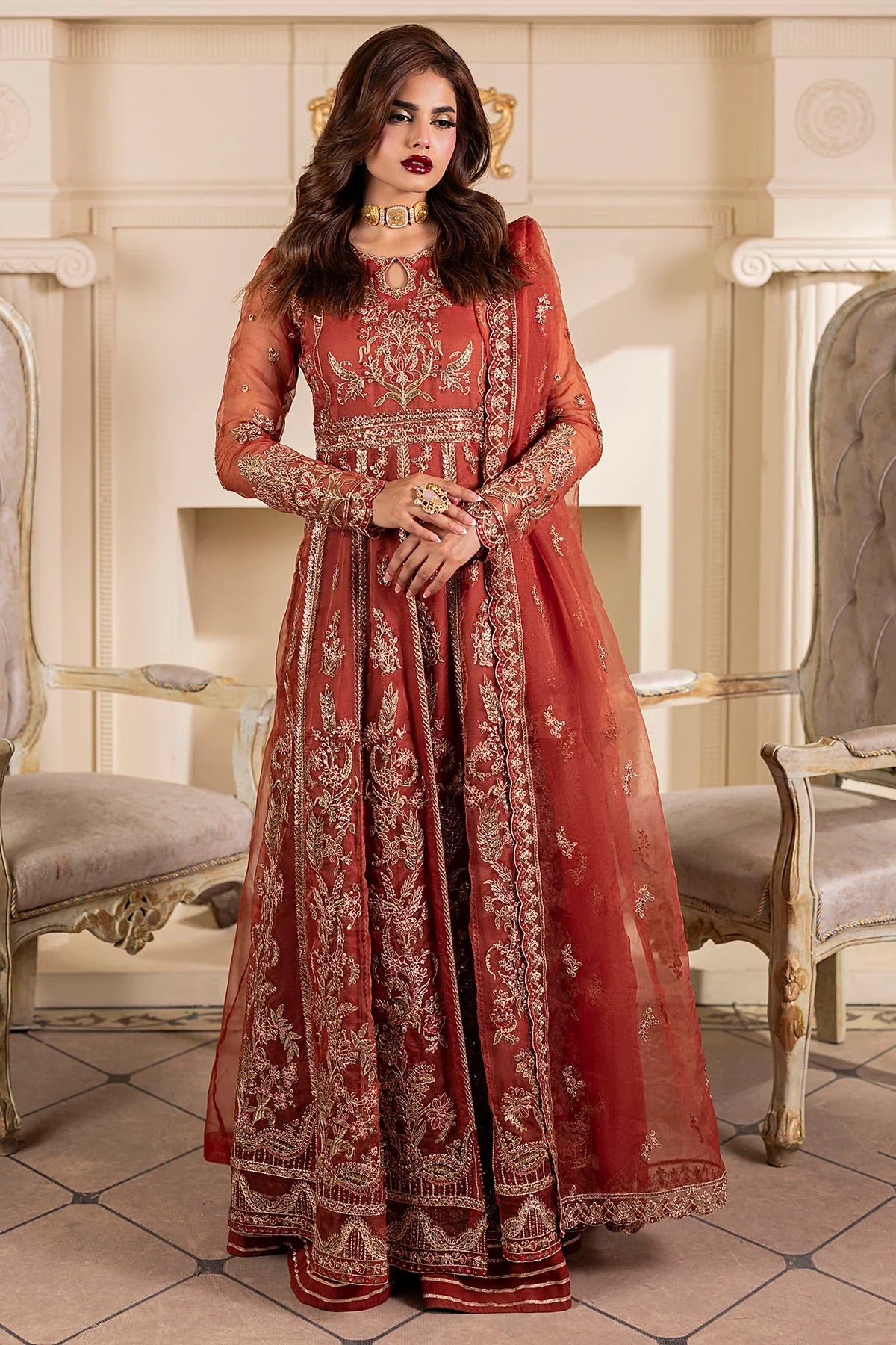 Motifz | EMBROIDERED ORGANZA | 5139-BRANDY