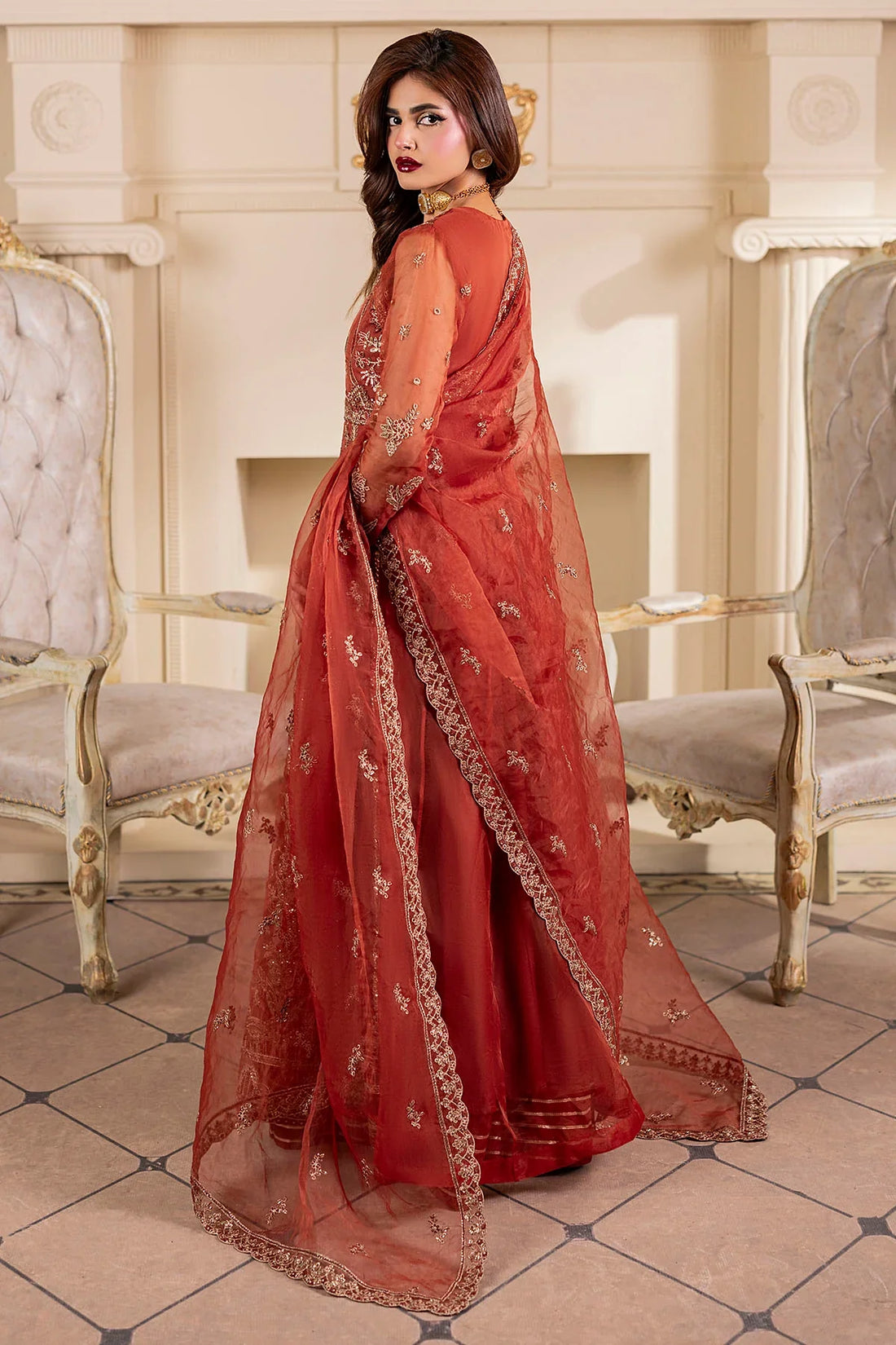 Motifz | EMBROIDERED ORGANZA | 5139-BRANDY