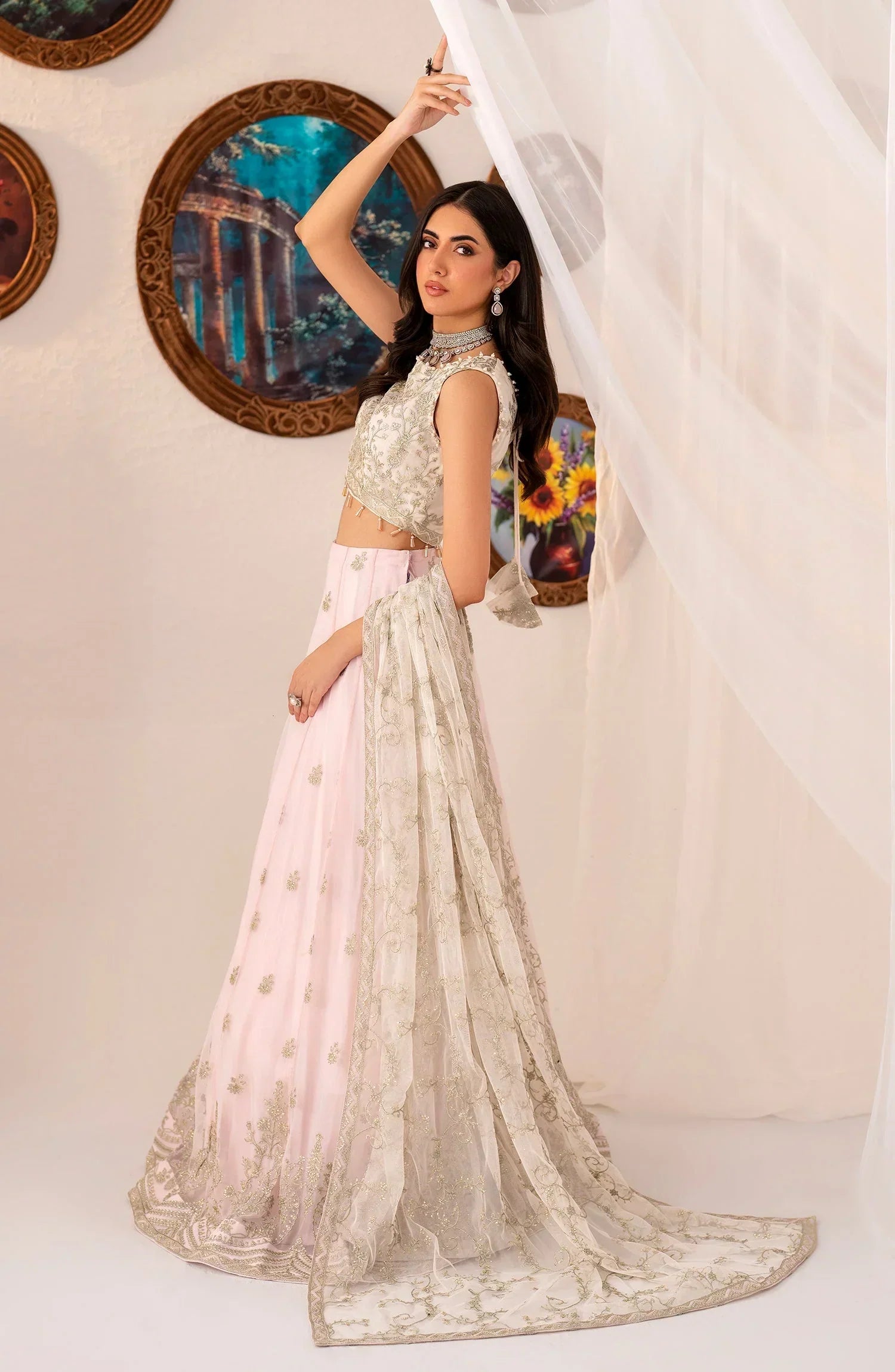 Maheer by Zarif Sequins Embroidered Net 3Pc Suit ZMU-01 PEARL - House Of Hania