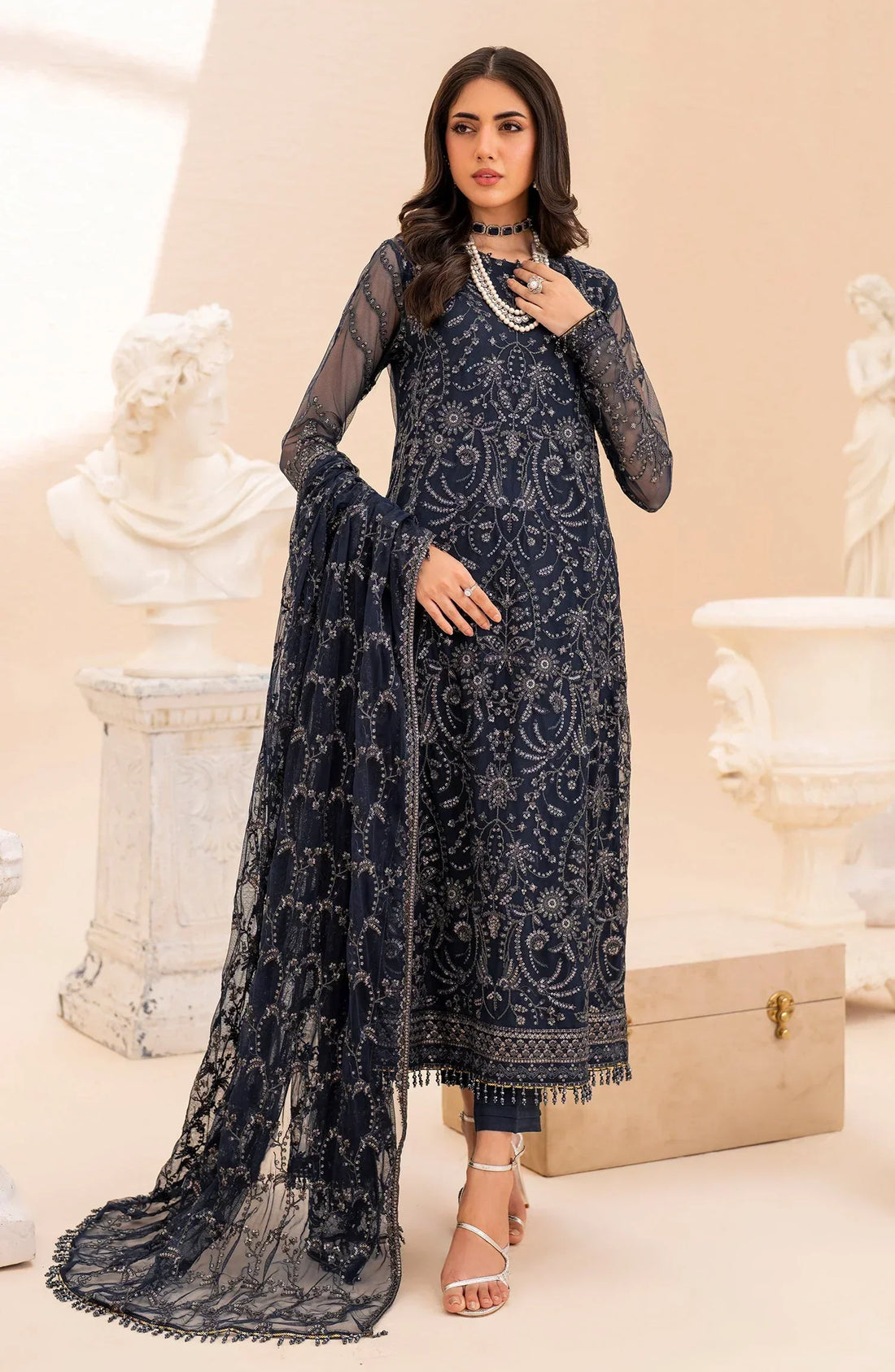 Maheer by Zarif Sequins Embroidered Net 3Pc Suit ZMU-02 ILANA - House Of Hania