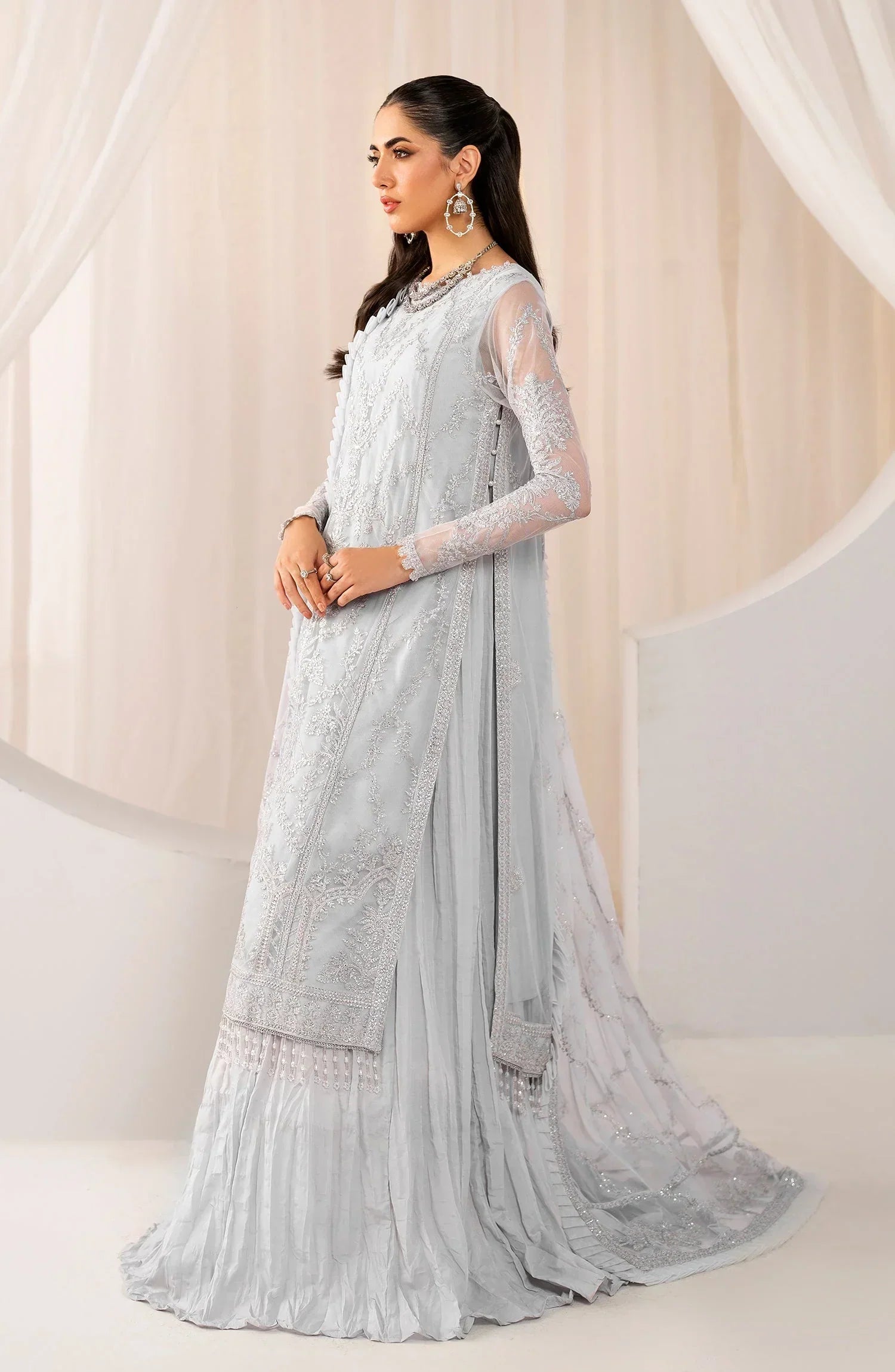 Maheer by Zarif Sequins Embroidered Net 3Pc Suit ZMU-03 DARIA - House Of Hania