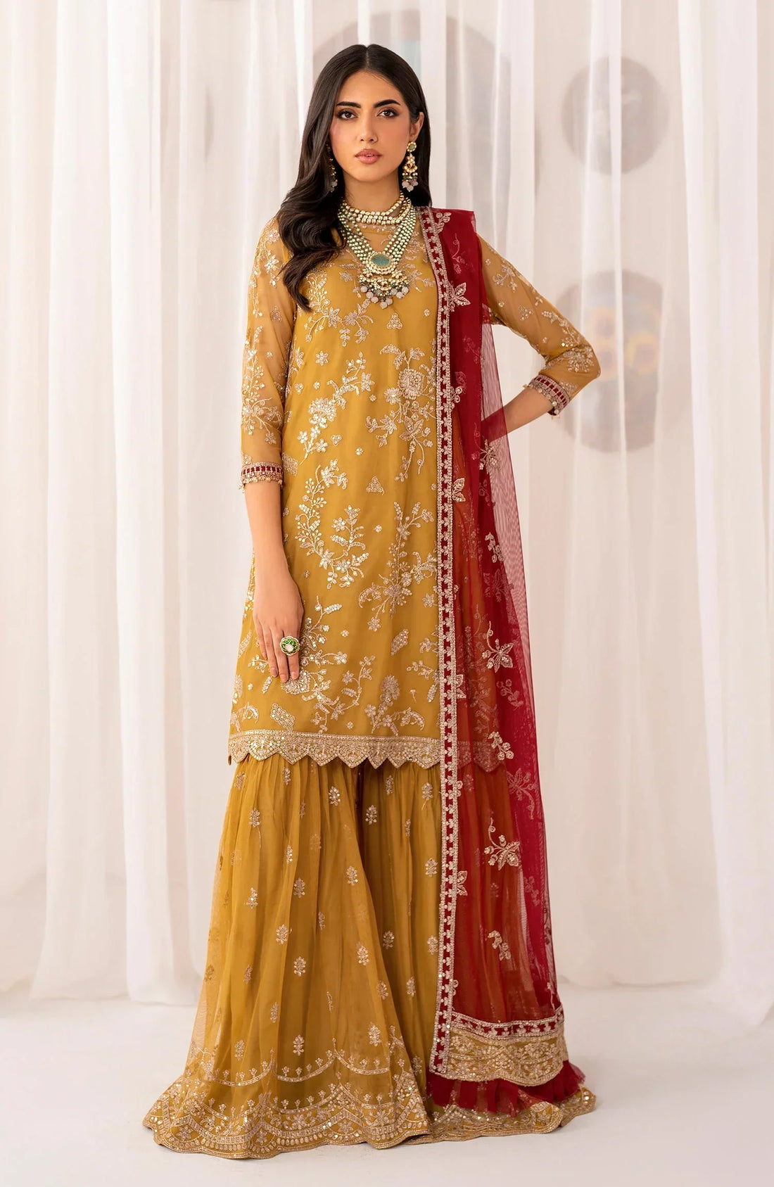 Maheer by Zarif Sequins Embroidered Net 3Pc Suit ZMU-04 MAHROO - House Of Hania