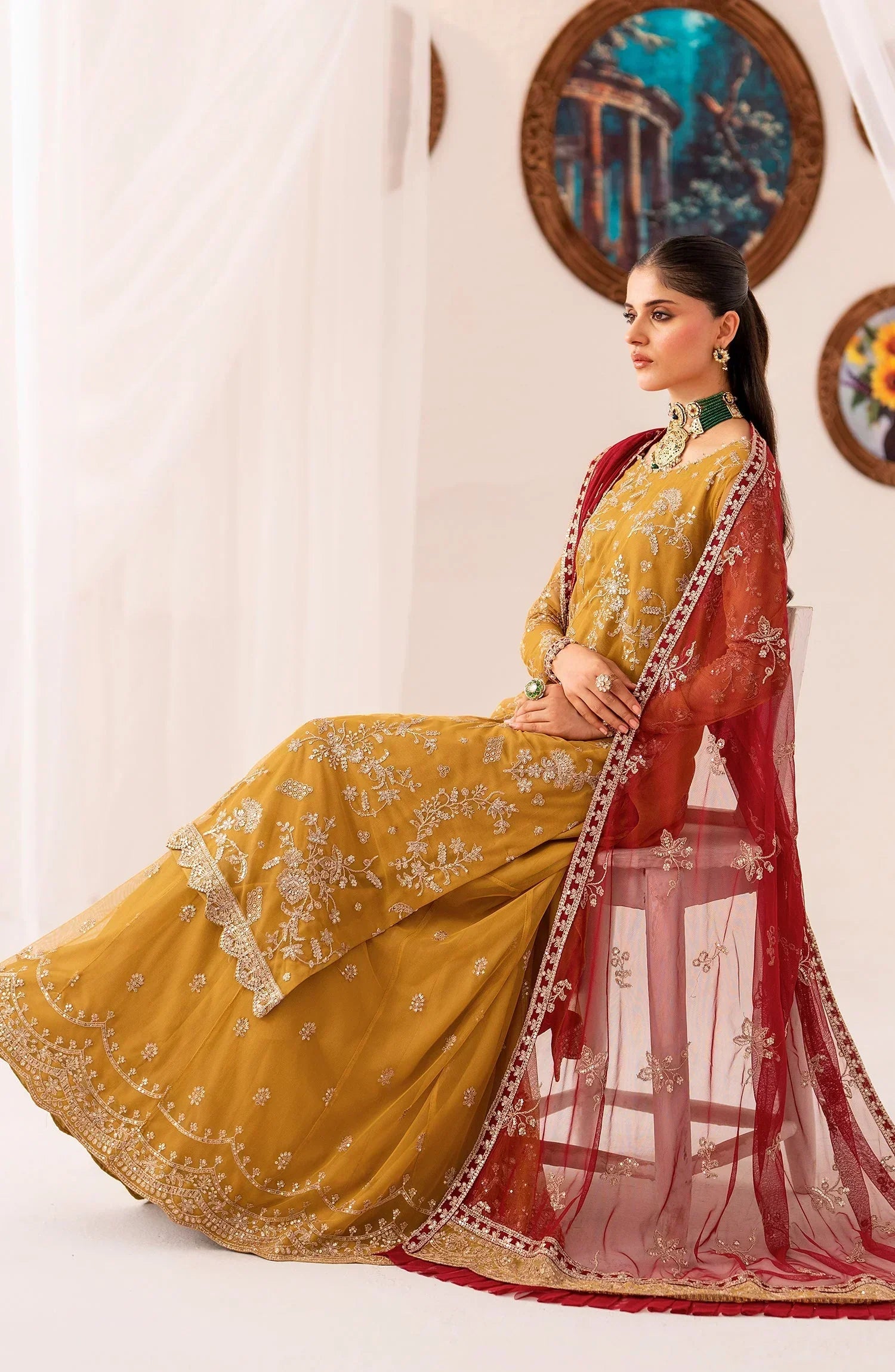 Maheer by Zarif Sequins Embroidered Net 3Pc Suit ZMU-04 MAHROO - House Of Hania