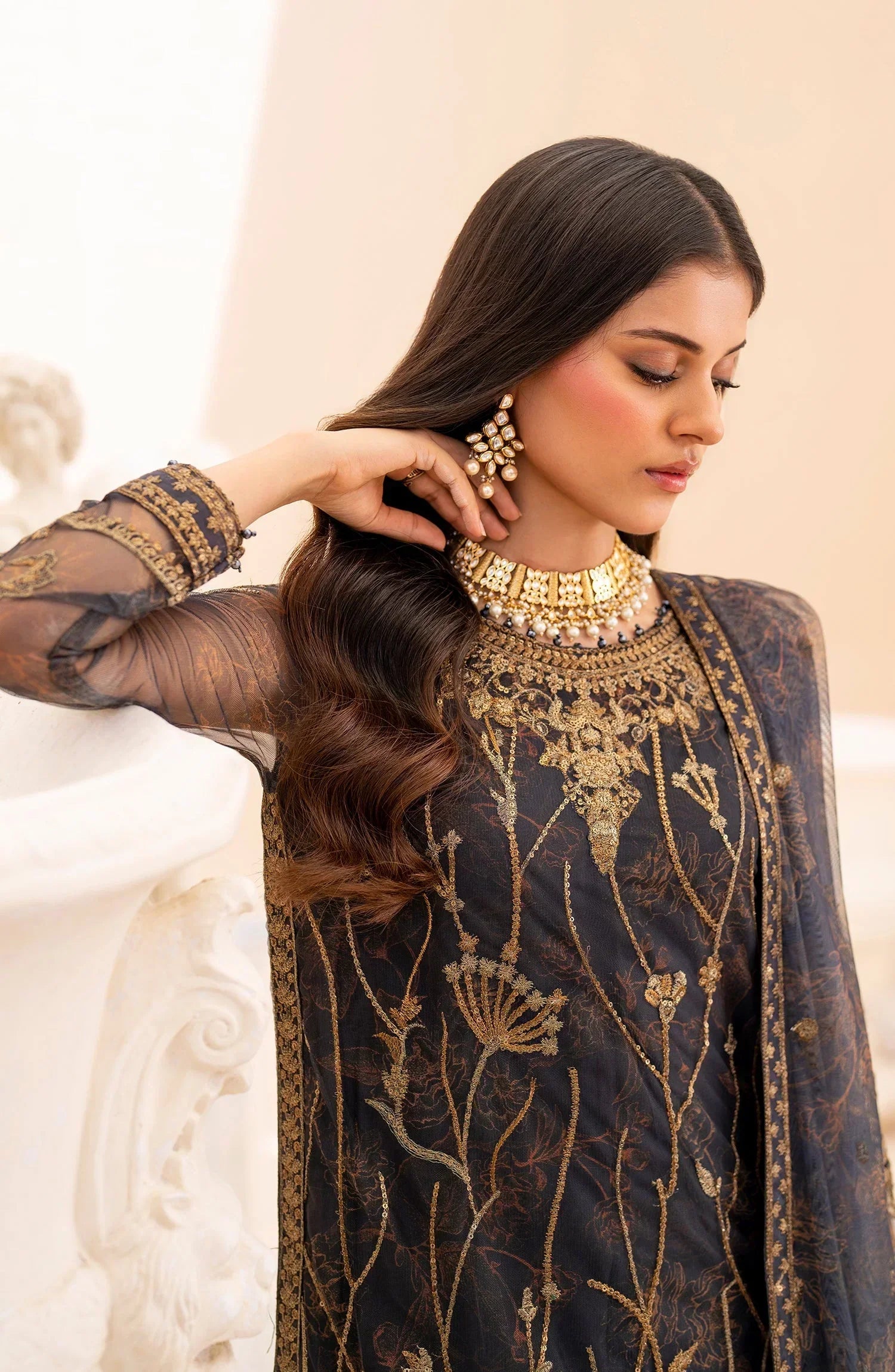 Maheer by Zarif Sequins Embroidered Net 3Pc Suit ZMU-05 SELENE - House Of Hania