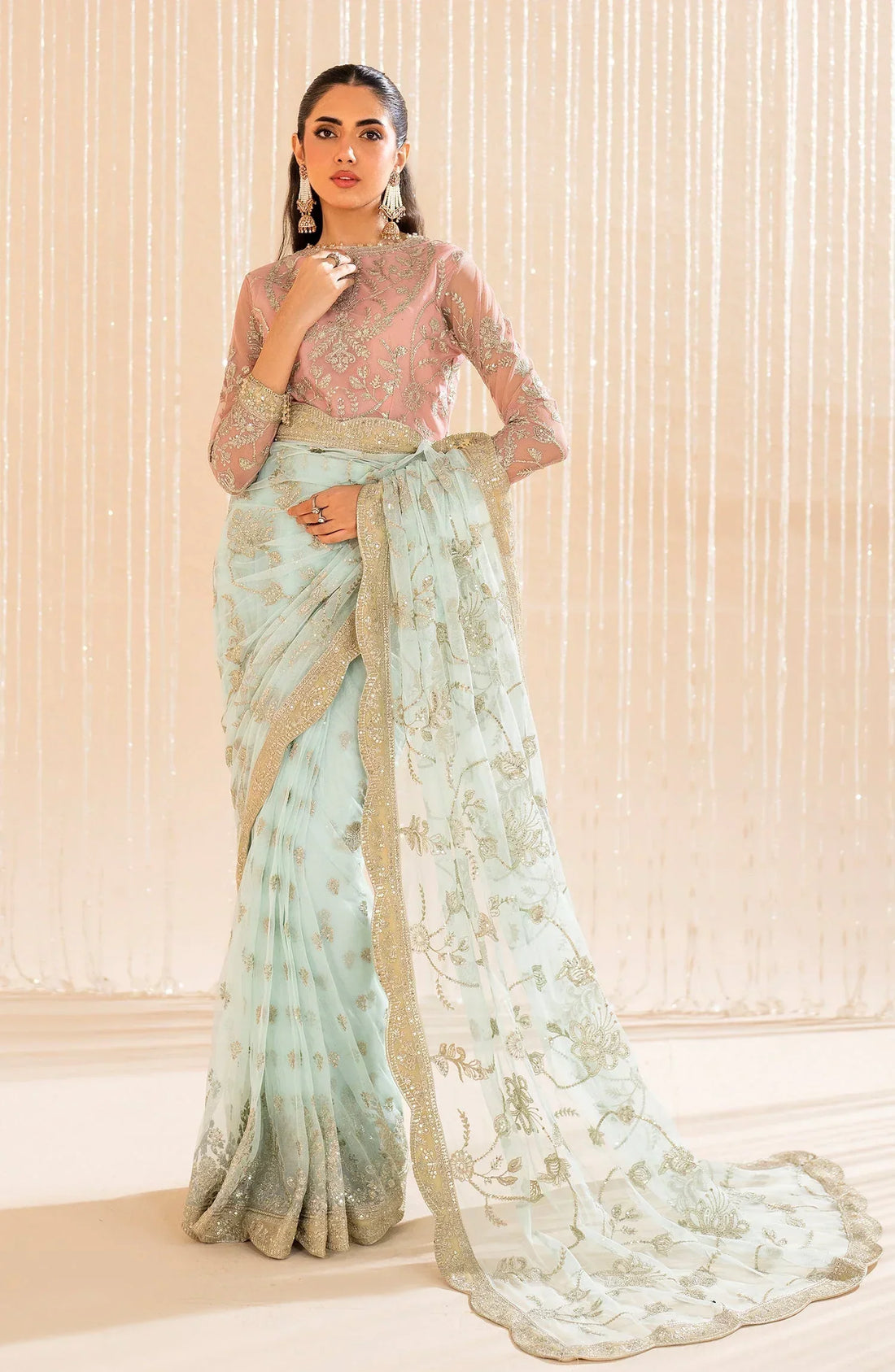 Maheer by Zarif Sequins Embroidered Net 3Pc Suit ZMU-06 ESME - House Of Hania