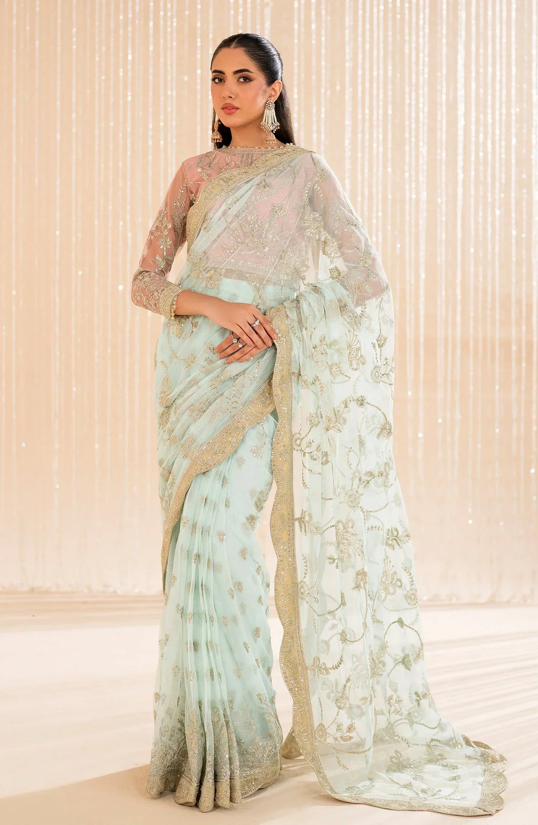 Maheer by Zarif Sequins Embroidered Net 3Pc Suit ZMU-06 ESME - House Of Hania