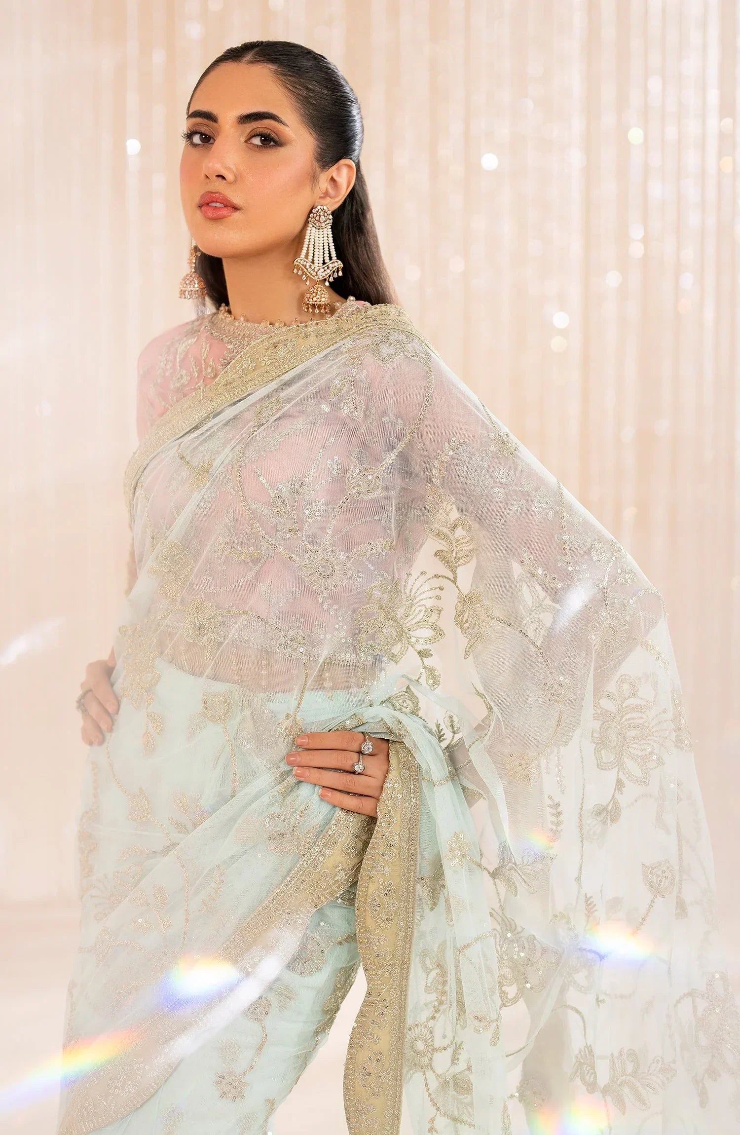 Maheer by Zarif Sequins Embroidered Net 3Pc Suit ZMU-06 ESME - House Of Hania