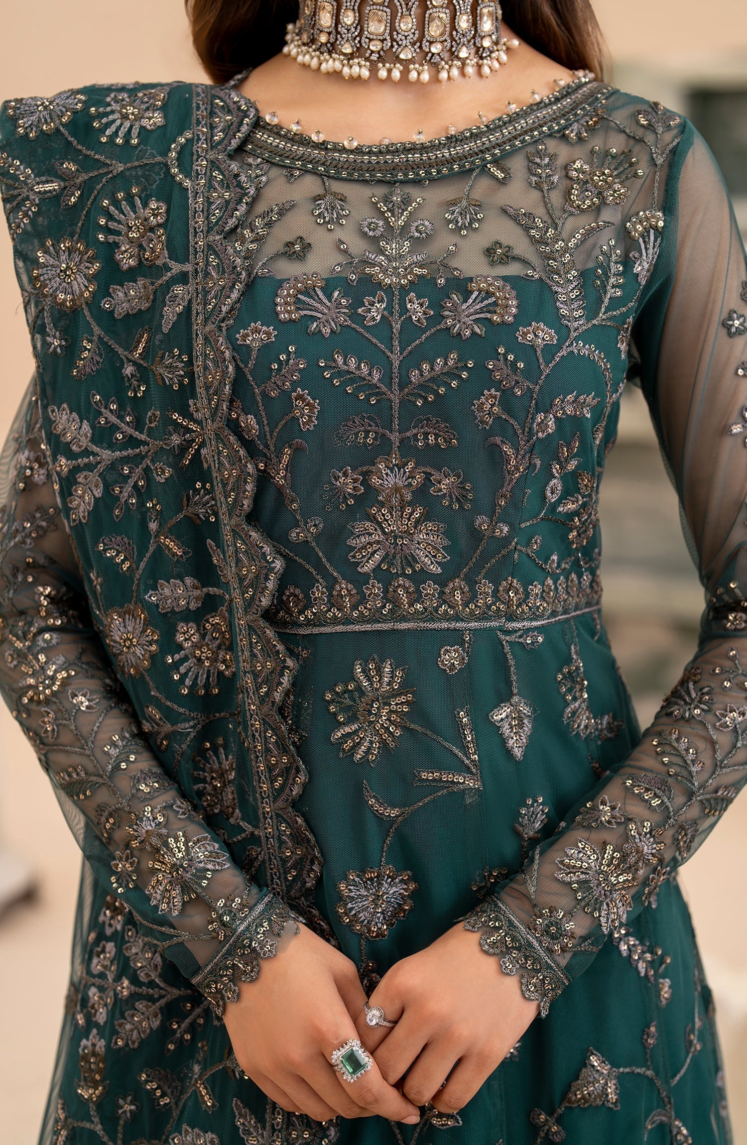 Maheer by Zarif Sequins Embroidered Net 3Pc Suit ZMU-07 ZAYB - House Of Hania