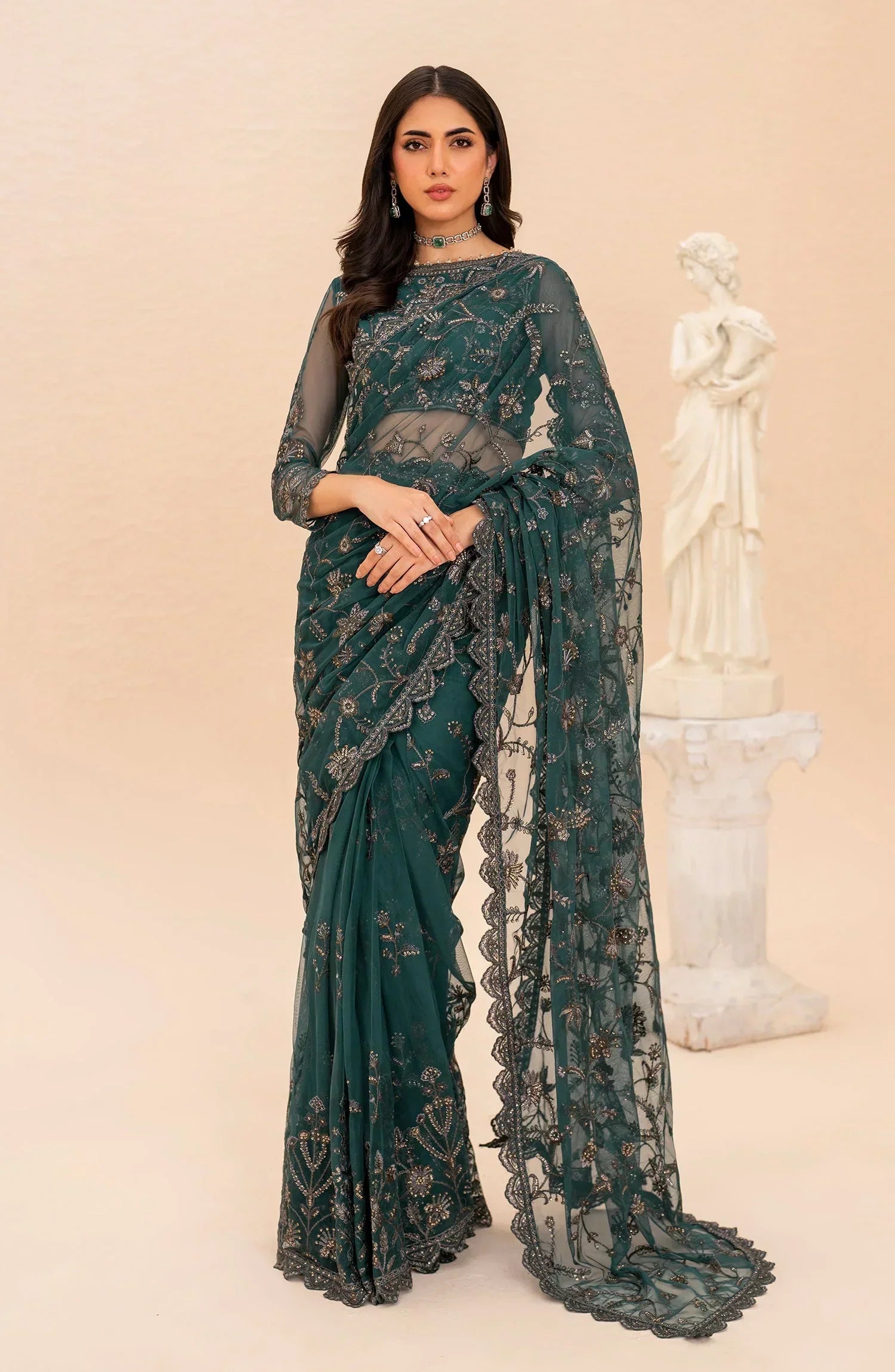 Maheer by Zarif Sequins Embroidered Net 3Pc Suit ZMU-07 ZAYB - House Of Hania