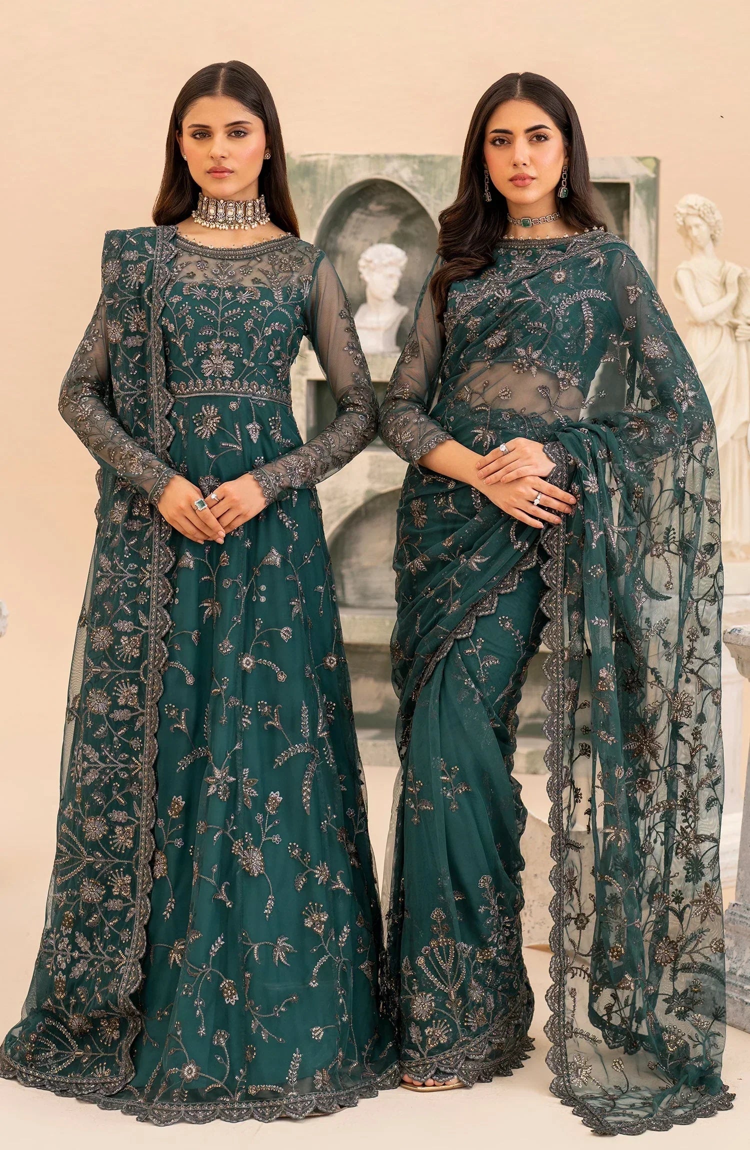 Maheer by Zarif Sequins Embroidered Net 3Pc Suit ZMU-07 ZAYB - House Of Hania