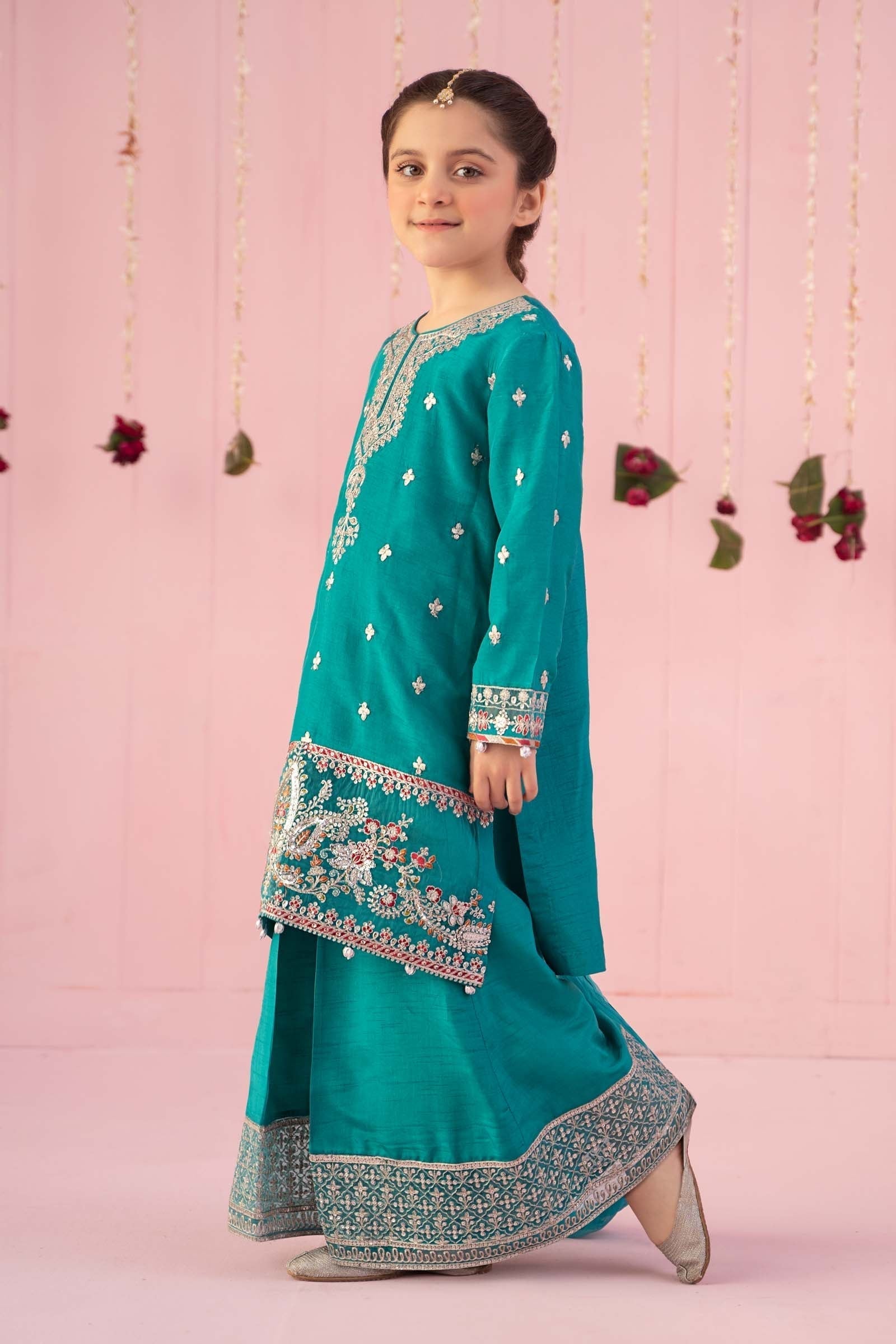 Maria B | 3 Piece Embroidered Raw Silk Suit | MKS-EF24-09 - House Of Hania