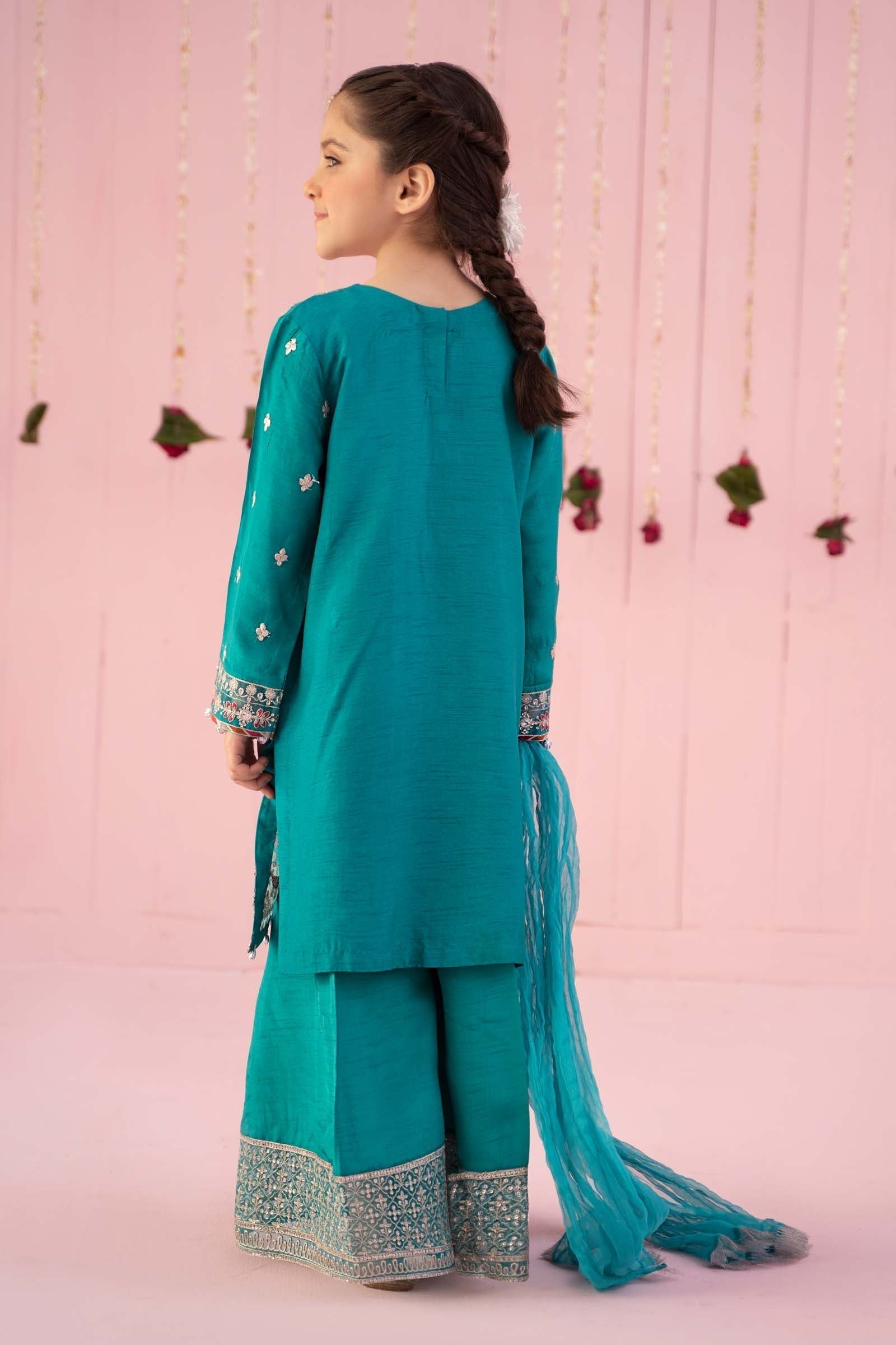 Maria B | 3 Piece Embroidered Raw Silk Suit | MKS-EF24-09 - House Of Hania