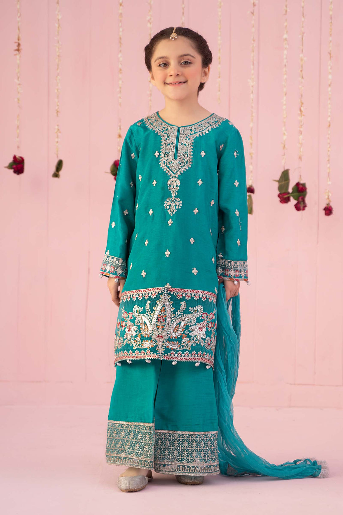 Maria B | 3 Piece Embroidered Raw Silk Suit | MKS-EF24-09 - House Of Hania
