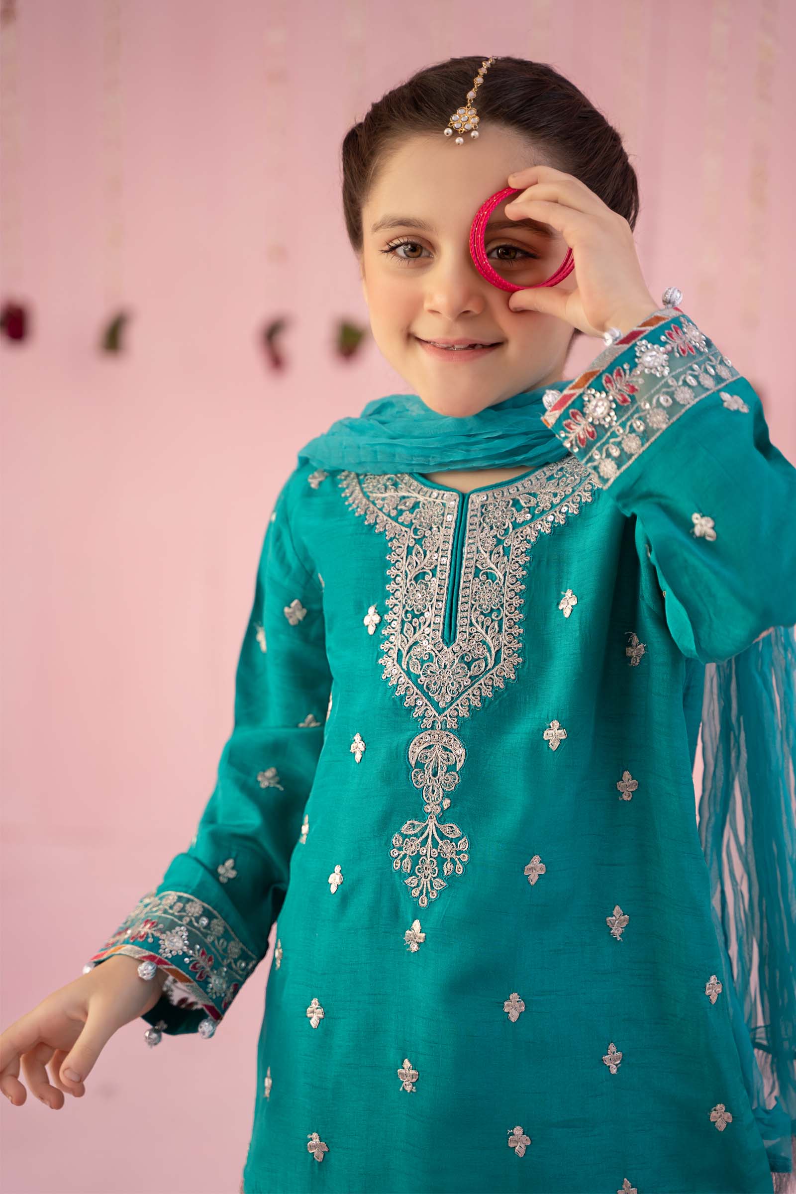 Maria B | 3 Piece Embroidered Raw Silk Suit | MKS-EF24-09 - House Of Hania