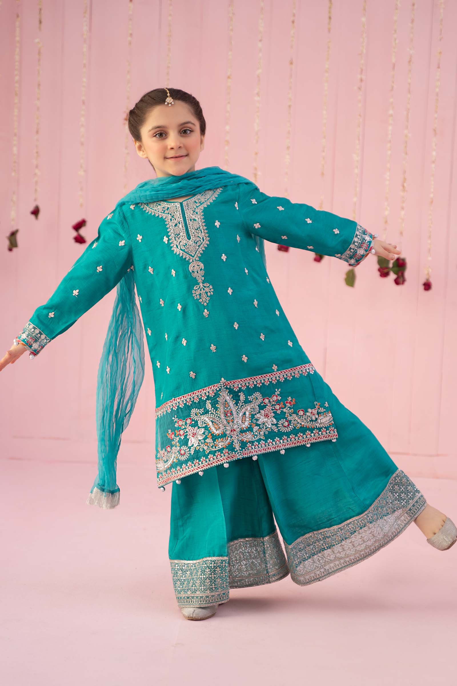 Maria B | 3 Piece Embroidered Raw Silk Suit | MKS-EF24-09 - House Of Hania