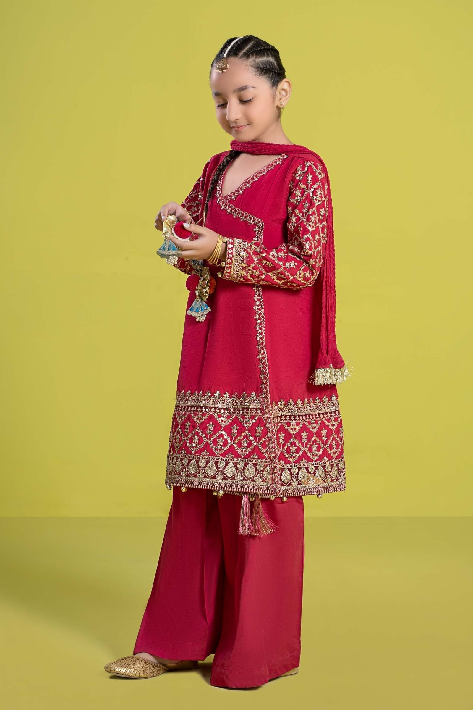 Maria B | 3 Piece Embroidered Raw Silk Suit | MKS-EF24-31 - House Of Hania
