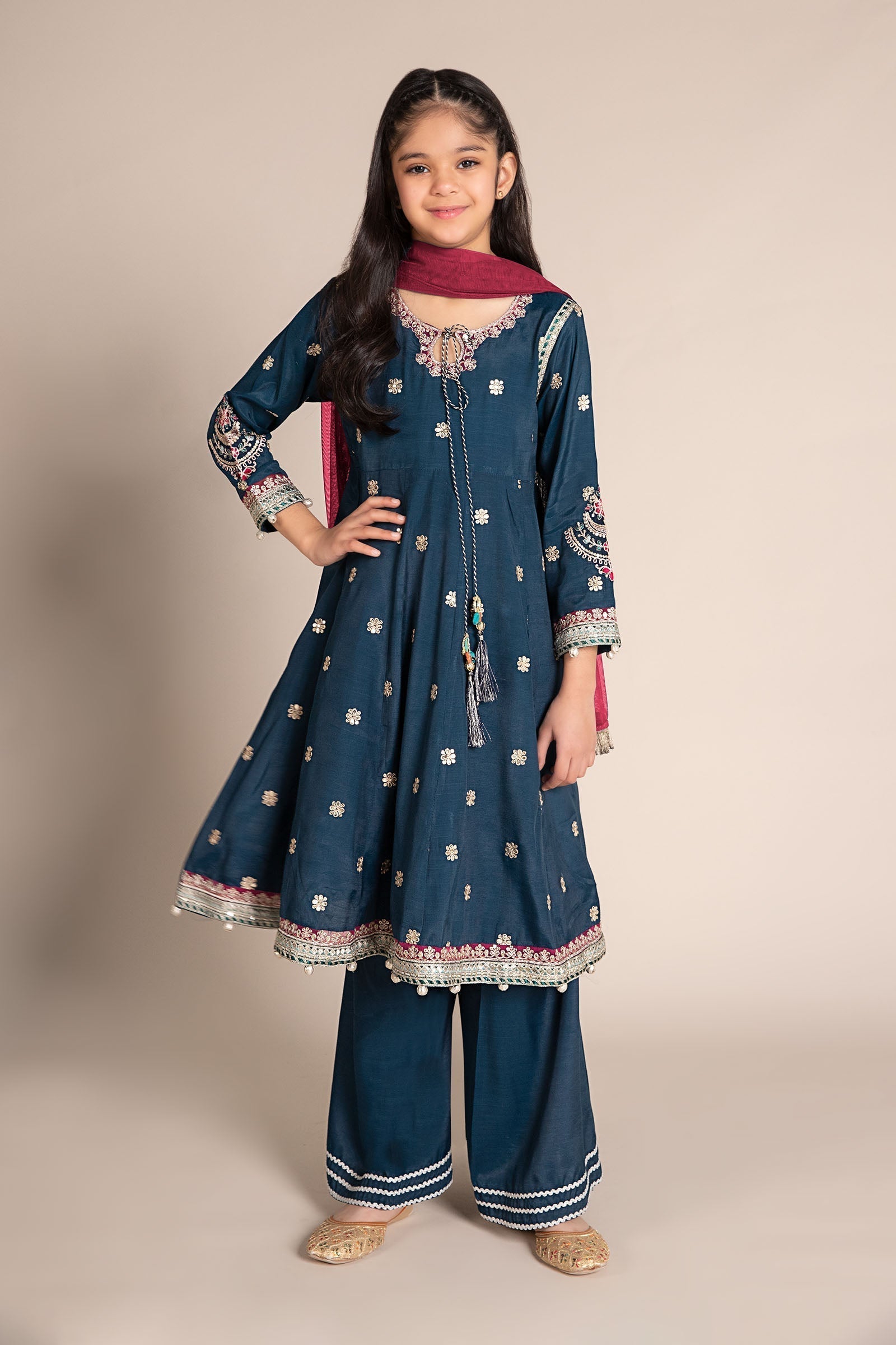 Maria B | 3 Piece Embroidered Raw Silk Suit | MKS-EF25-07 - House Of Hania