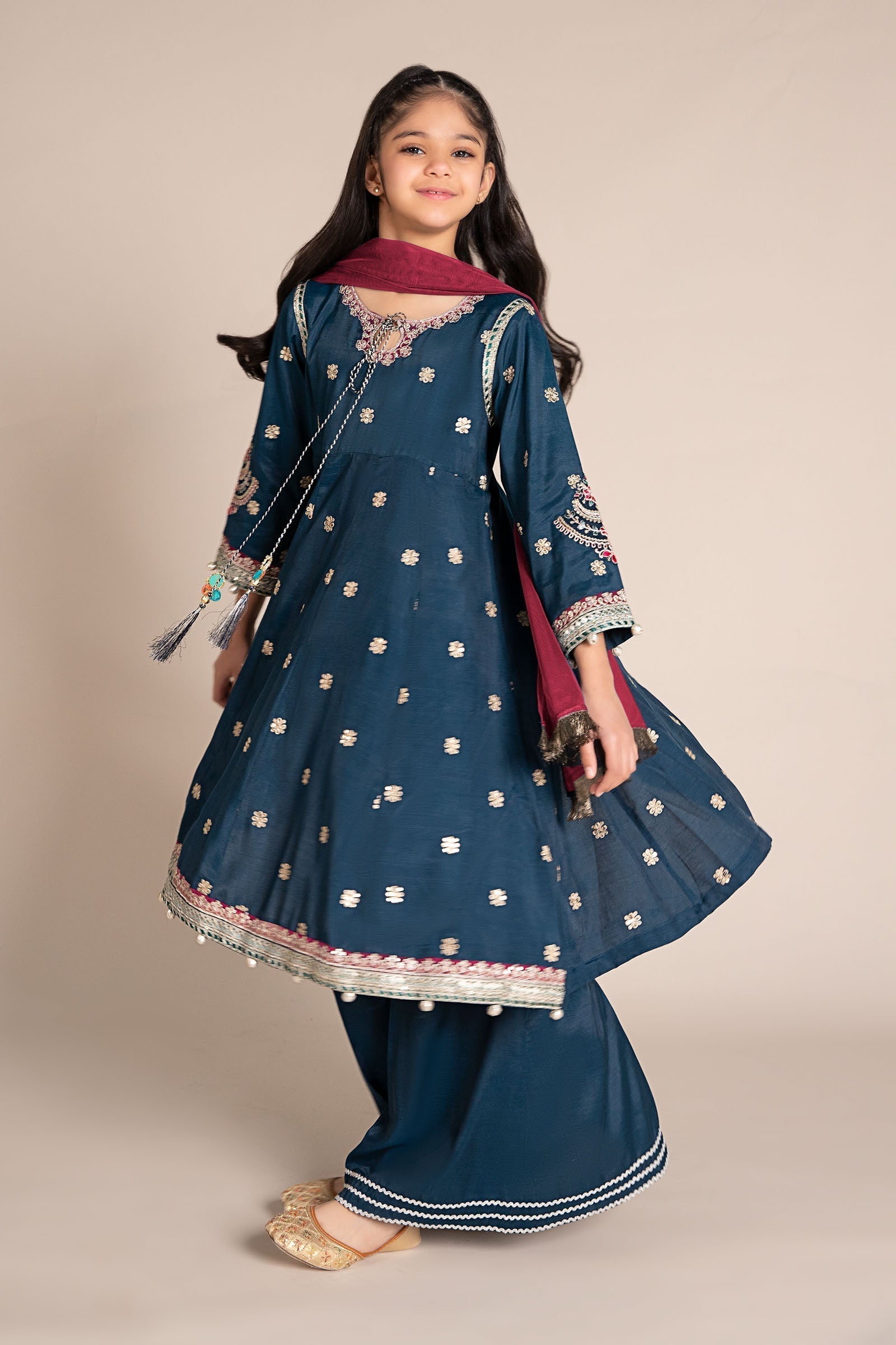 Maria B | 3 Piece Embroidered Raw Silk Suit | MKS-EF25-07 - House Of Hania