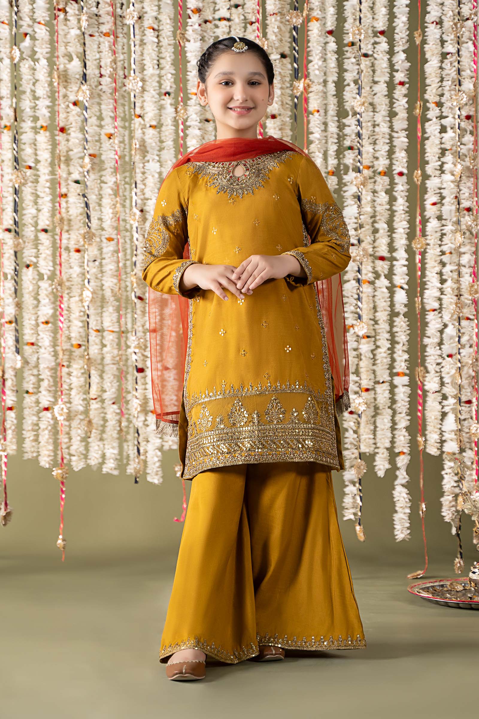 Maria B | 3 Piece Embroidered Raw Silk Suit | MKS-EF25-27 - House Of Hania