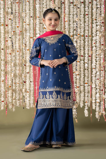 Maria B | 3 Piece Embroidered Raw Silk Suit | MKS-EF25-27 - House Of Hania