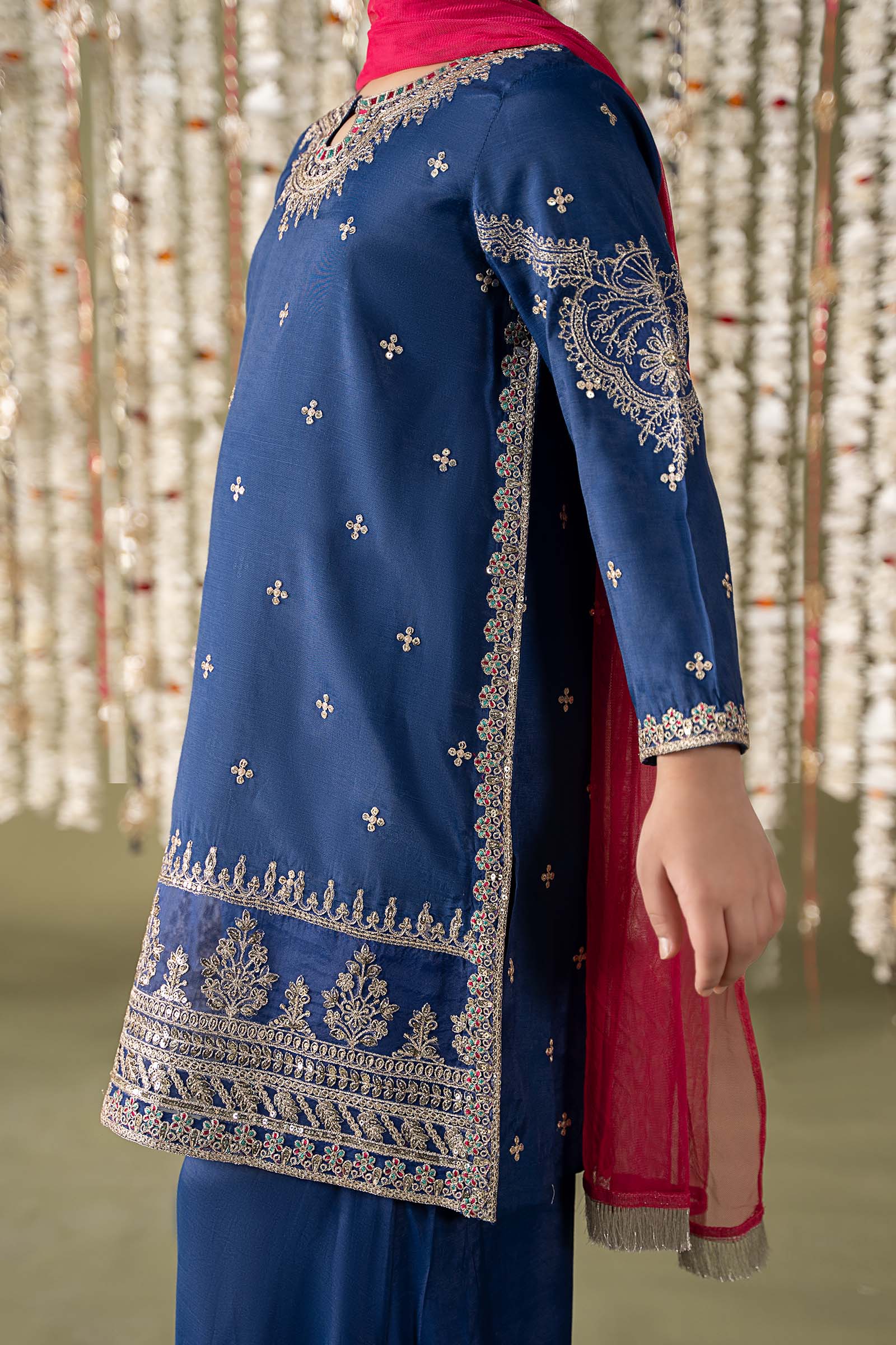 Maria B | 3 Piece Embroidered Raw Silk Suit | MKS-EF25-27 - House Of Hania