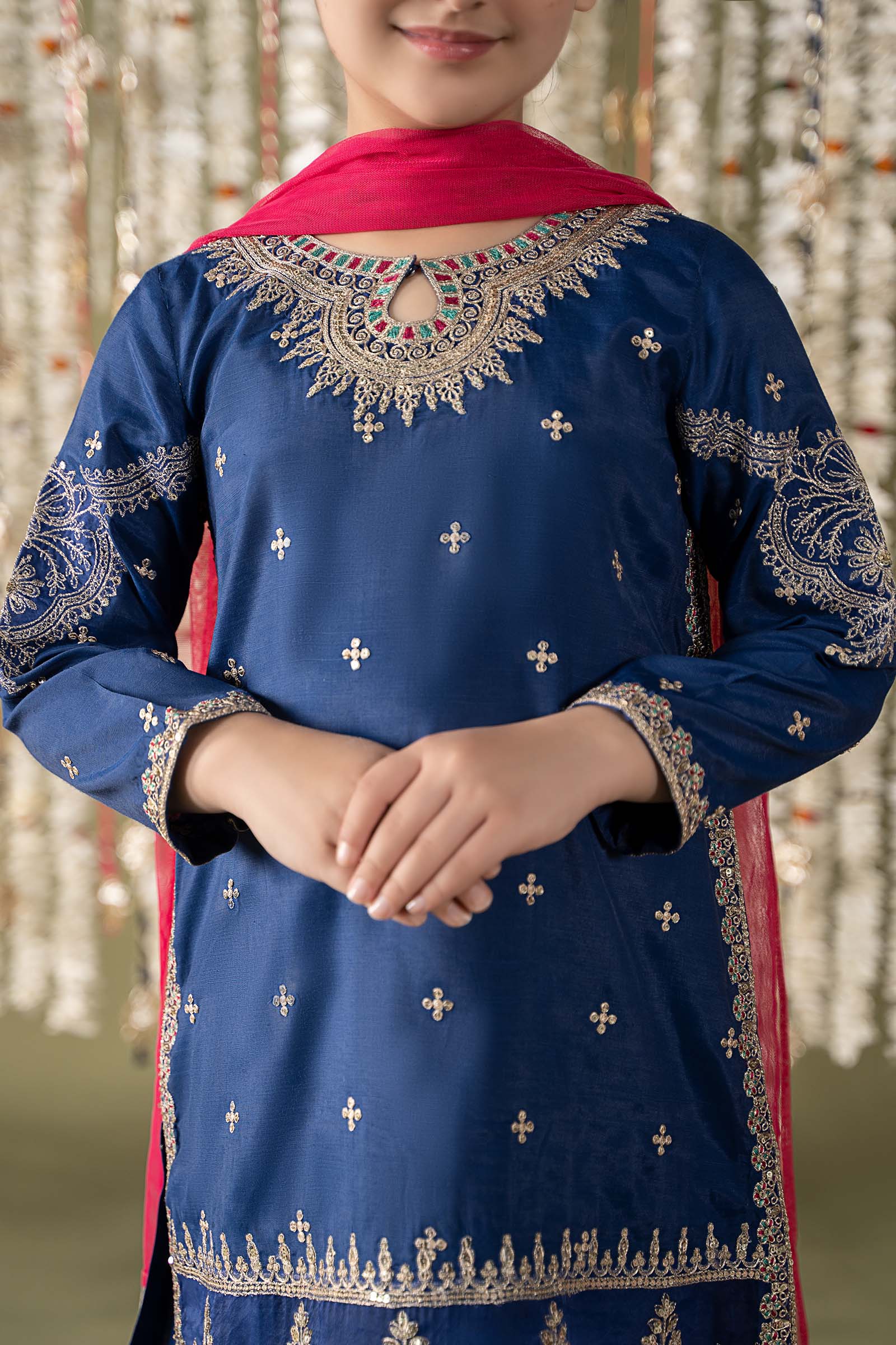 Maria B | 3 Piece Embroidered Raw Silk Suit | MKS-EF25-27 - House Of Hania