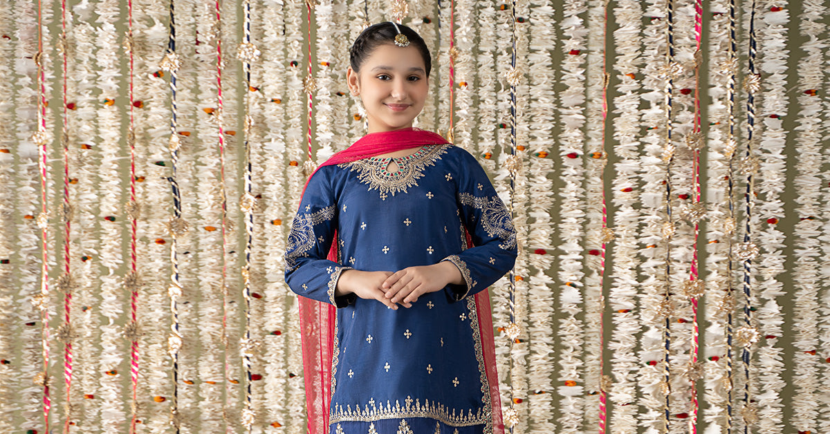 Maria B | 3 Piece Embroidered Raw Silk Suit | MKS-EF25-27 - House Of Hania