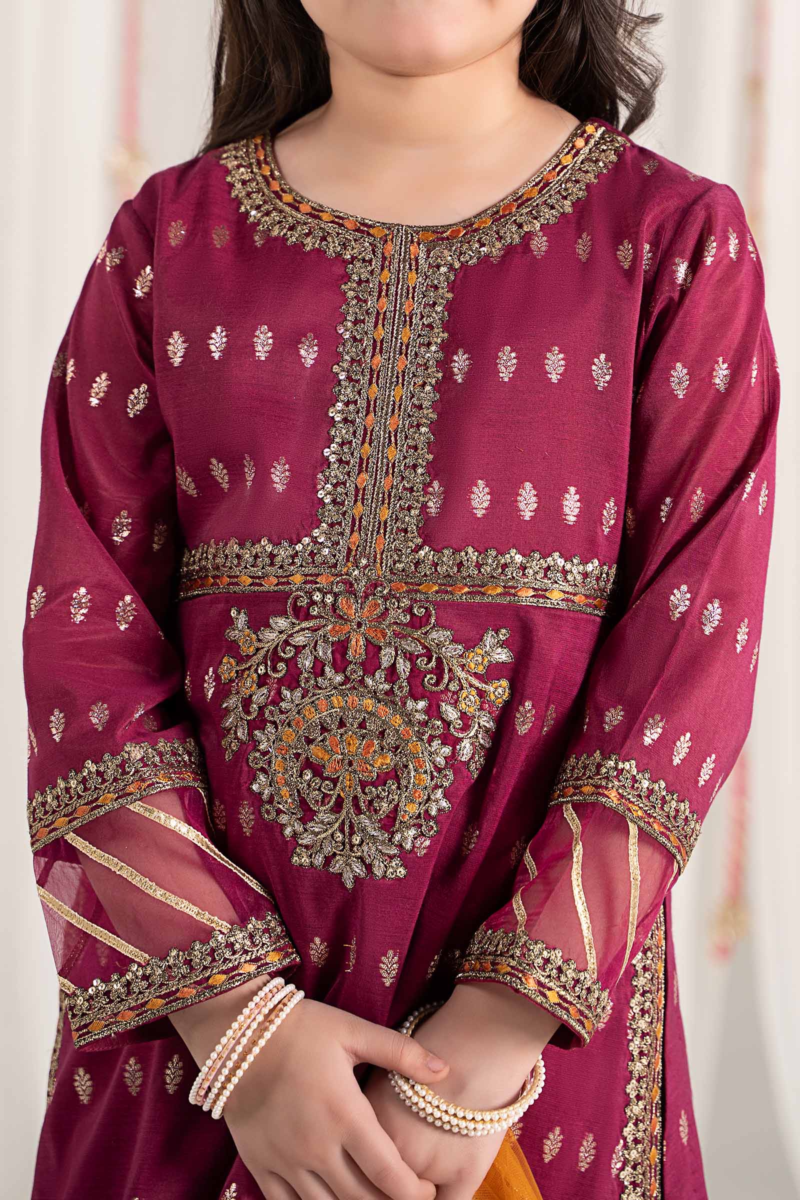 Maria B | 3 Piece Embroidered Raw Silk Suit | MKS-EF25-30 - House Of Hania